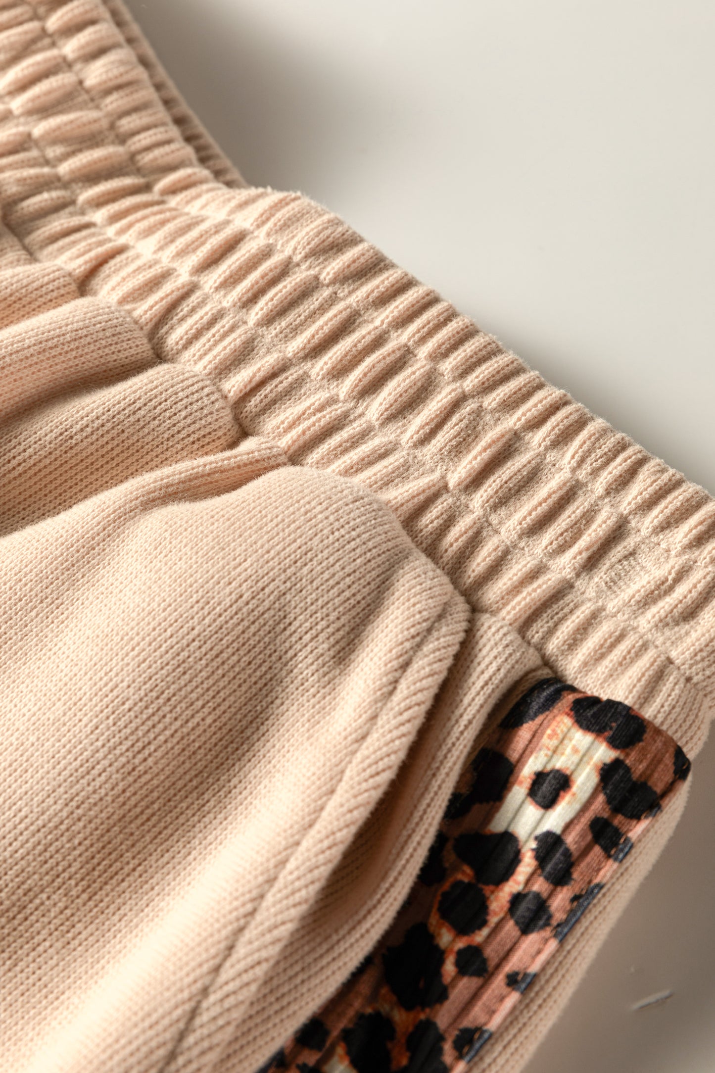 Parchment Leopard Trim Zipped Short Sleeve Casual Set-Two Piece Sets/Short Sets-[Adult]-[Female]-2022 Online Blue Zone Planet