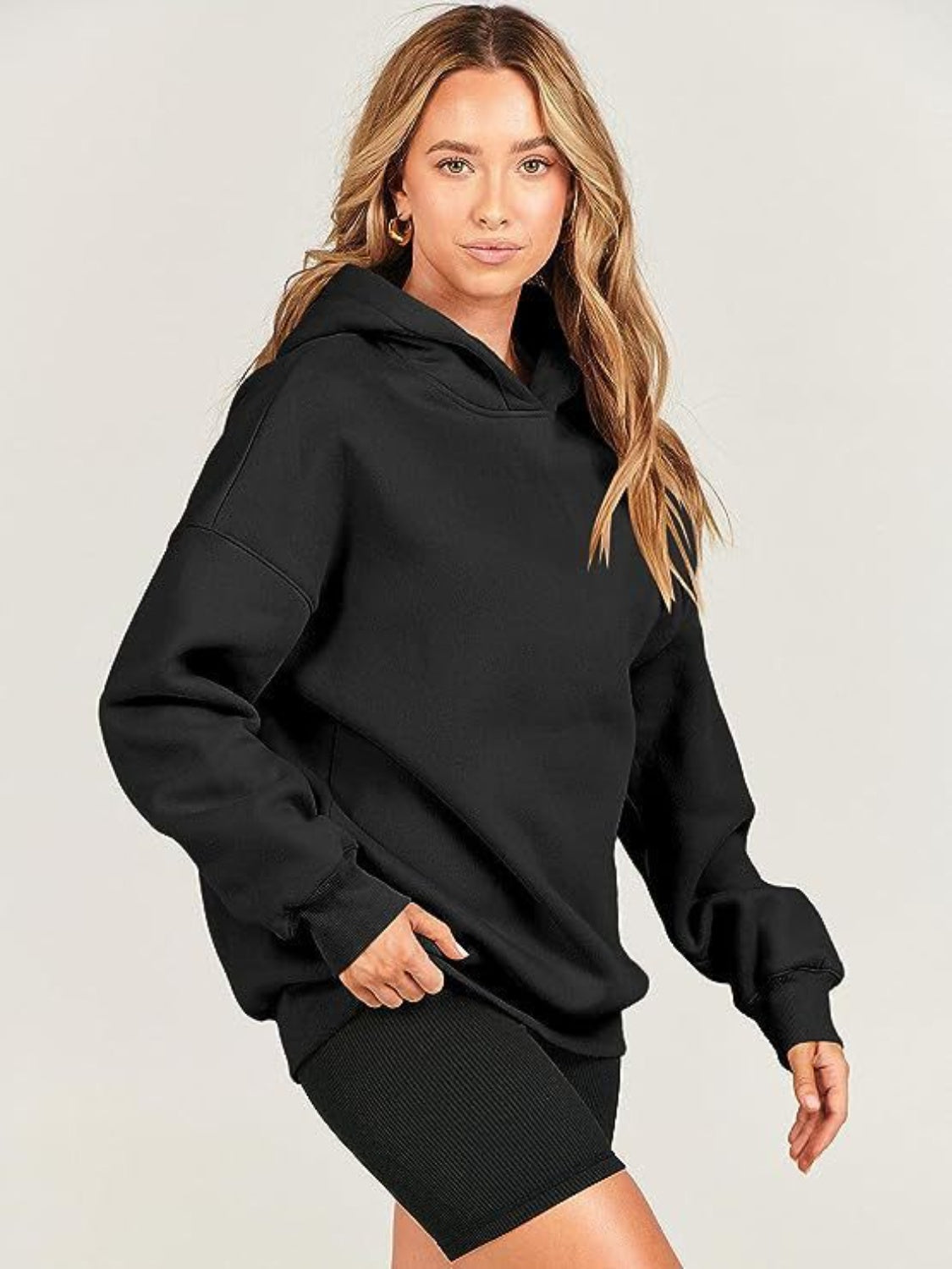 Dropped Shoulder Long Sleeve Hoodie-TOPS / DRESSES-[Adult]-[Female]-2022 Online Blue Zone Planet