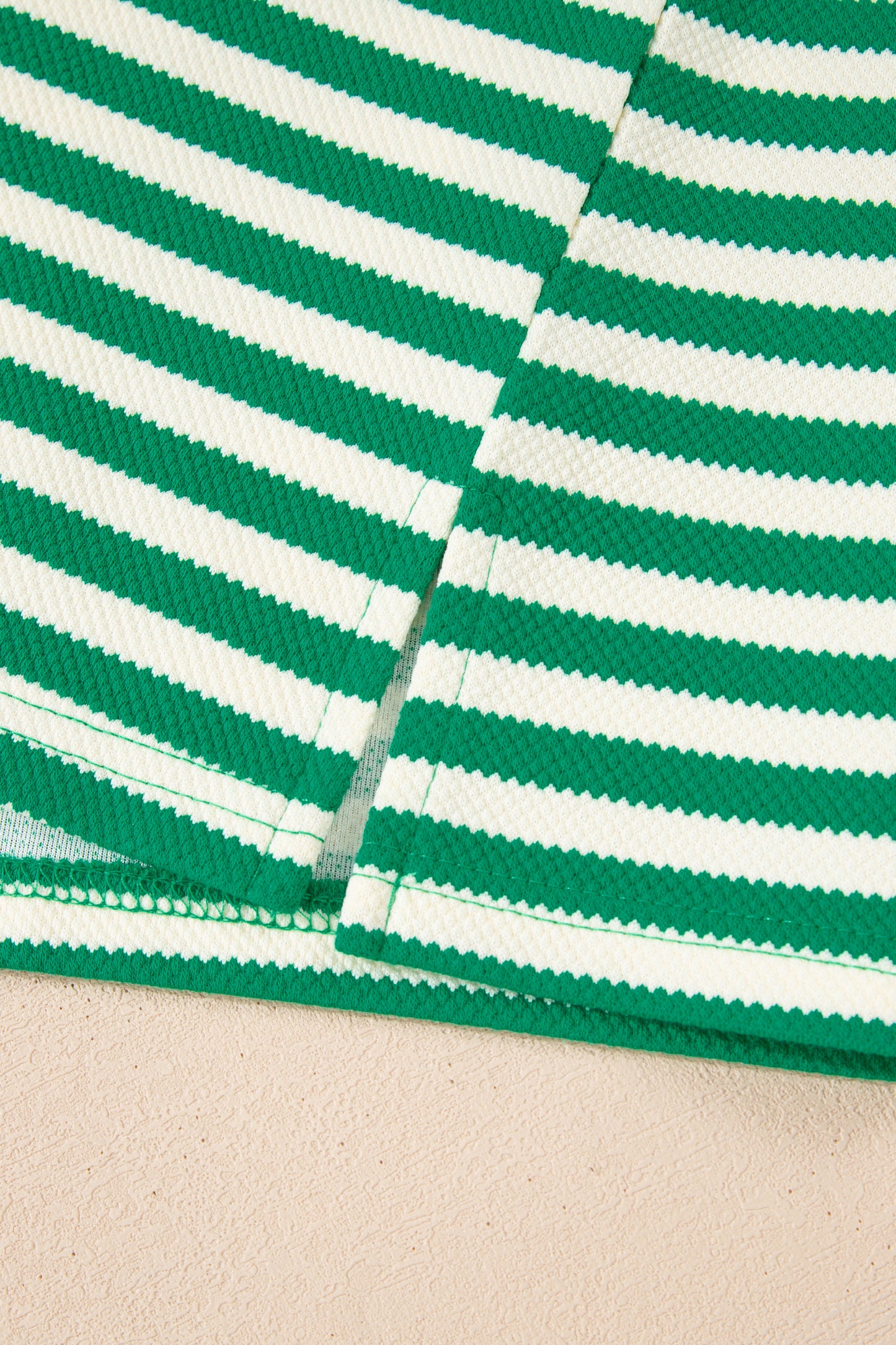 Green Stripe Puff Short Sleeve Patchwork V Neck Blouse-Tops/Blouses & Shirts-[Adult]-[Female]-2022 Online Blue Zone Planet