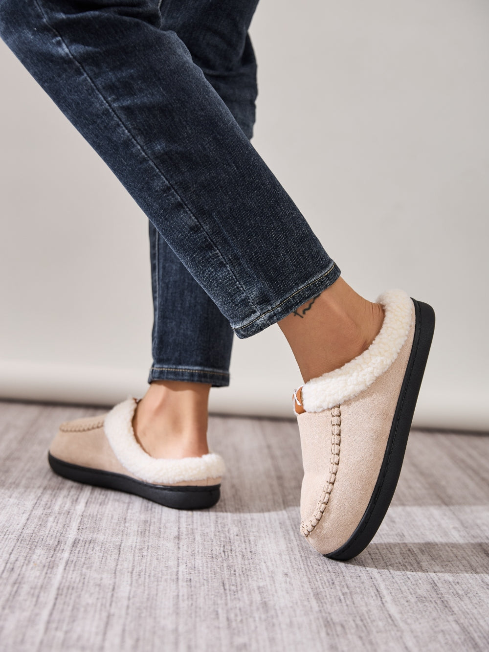 Contrast Round Toe Flat Slippers-SLIPPERS-[Adult]-[Female]-2022 Online Blue Zone Planet