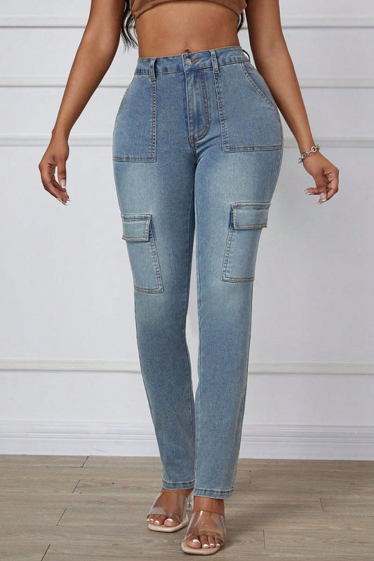 Skinny Jeans with Cargo Pockets-BOTTOMS SIZES SMALL MEDIUM LARGE-[Adult]-[Female]-Medium-XS-2022 Online Blue Zone Planet