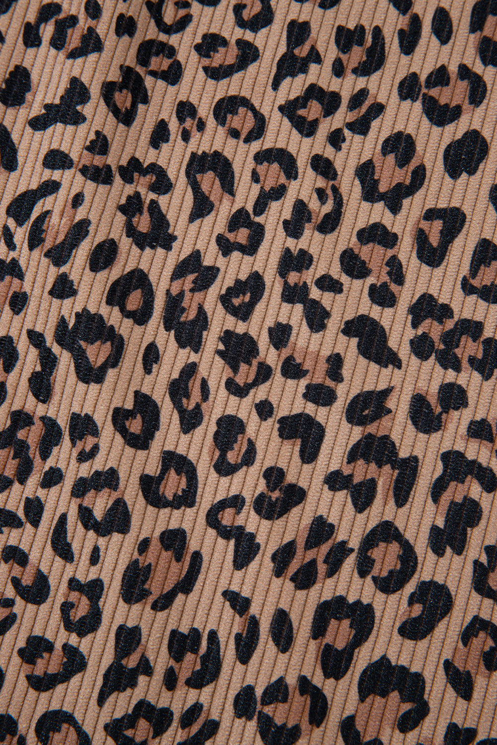 Khaki Ribbed Leopard Print Contrast Collar Zip Hooded Pullover Sweatshirt-Tops / Dresses-[Adult]-[Female]-2022 Online Blue Zone Planet