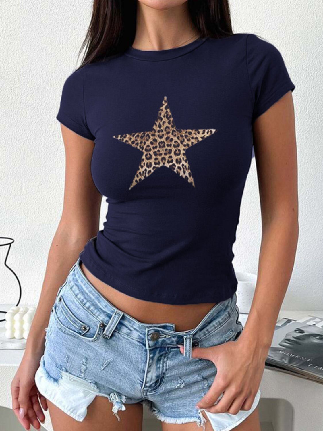 Devine Star Round Neck Short Sleeve T-Shirt-TOPS / DRESSES-[Adult]-[Female]-2022 Online Blue Zone Planet