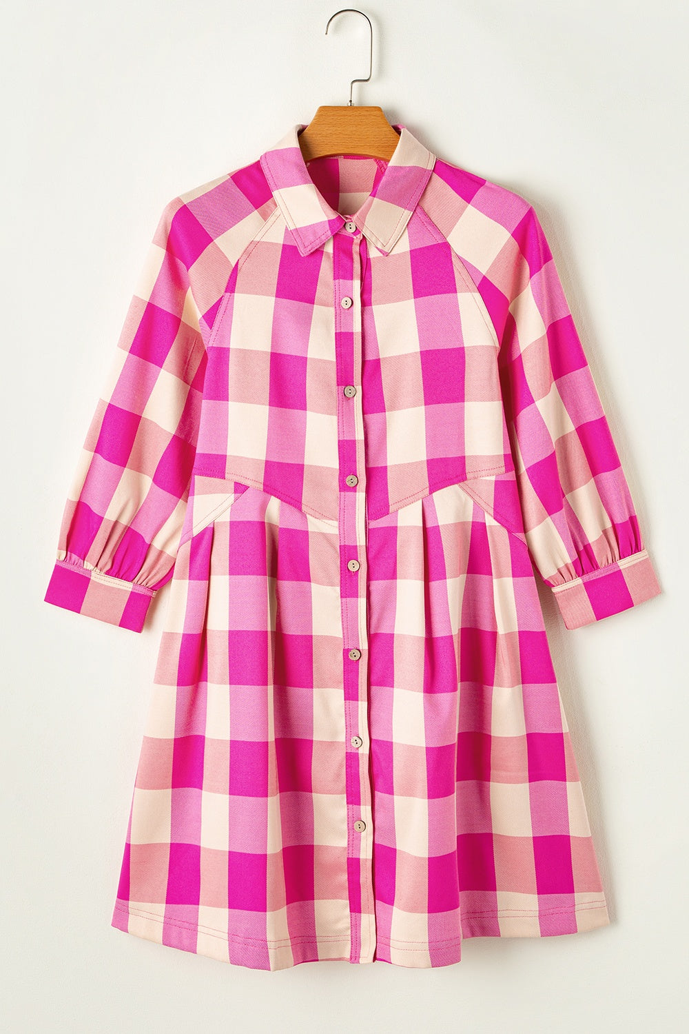 Plaid Button Up Long Sleeve Shirt Dress-TOPS / DRESSES-[Adult]-[Female]-2022 Online Blue Zone Planet