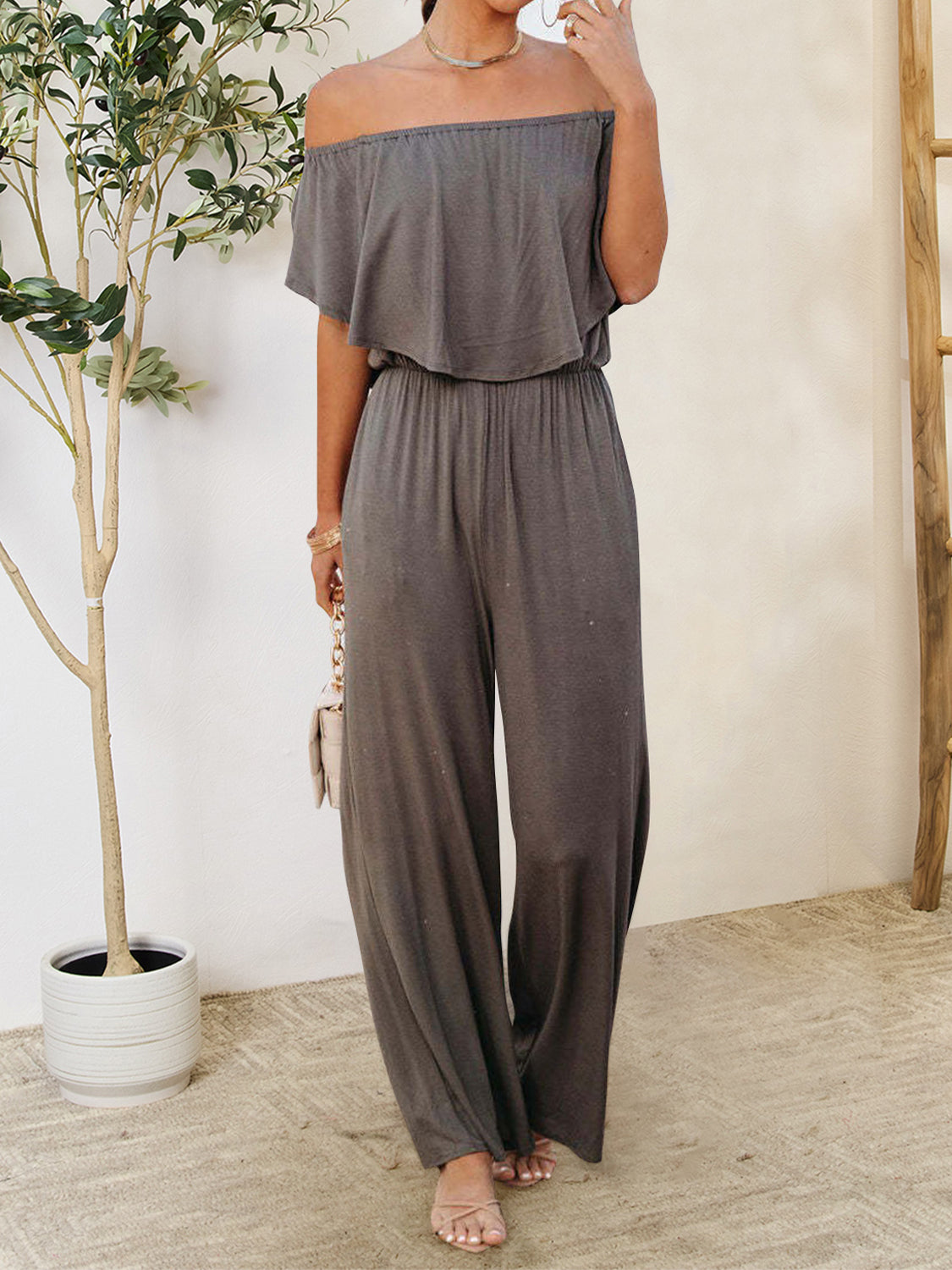 Ruffled Off-Shoulder Jumpsuit-TOPS / DRESSES-[Adult]-[Female]-2022 Online Blue Zone Planet