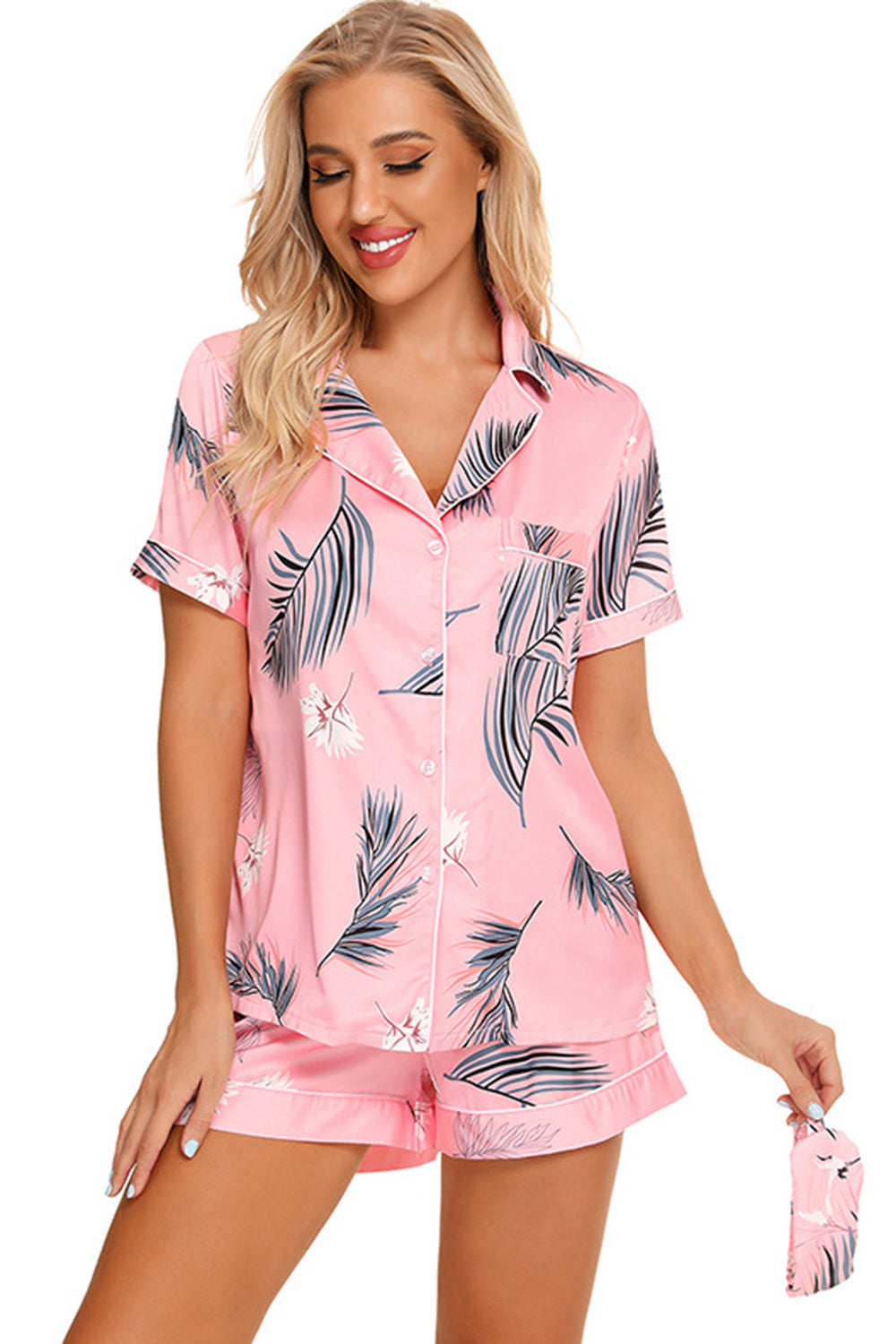 Printed Button Up Short Sleeve Top and Shorts Lounge Set-TOPS / DRESSES-[Adult]-[Female]-2022 Online Blue Zone Planet