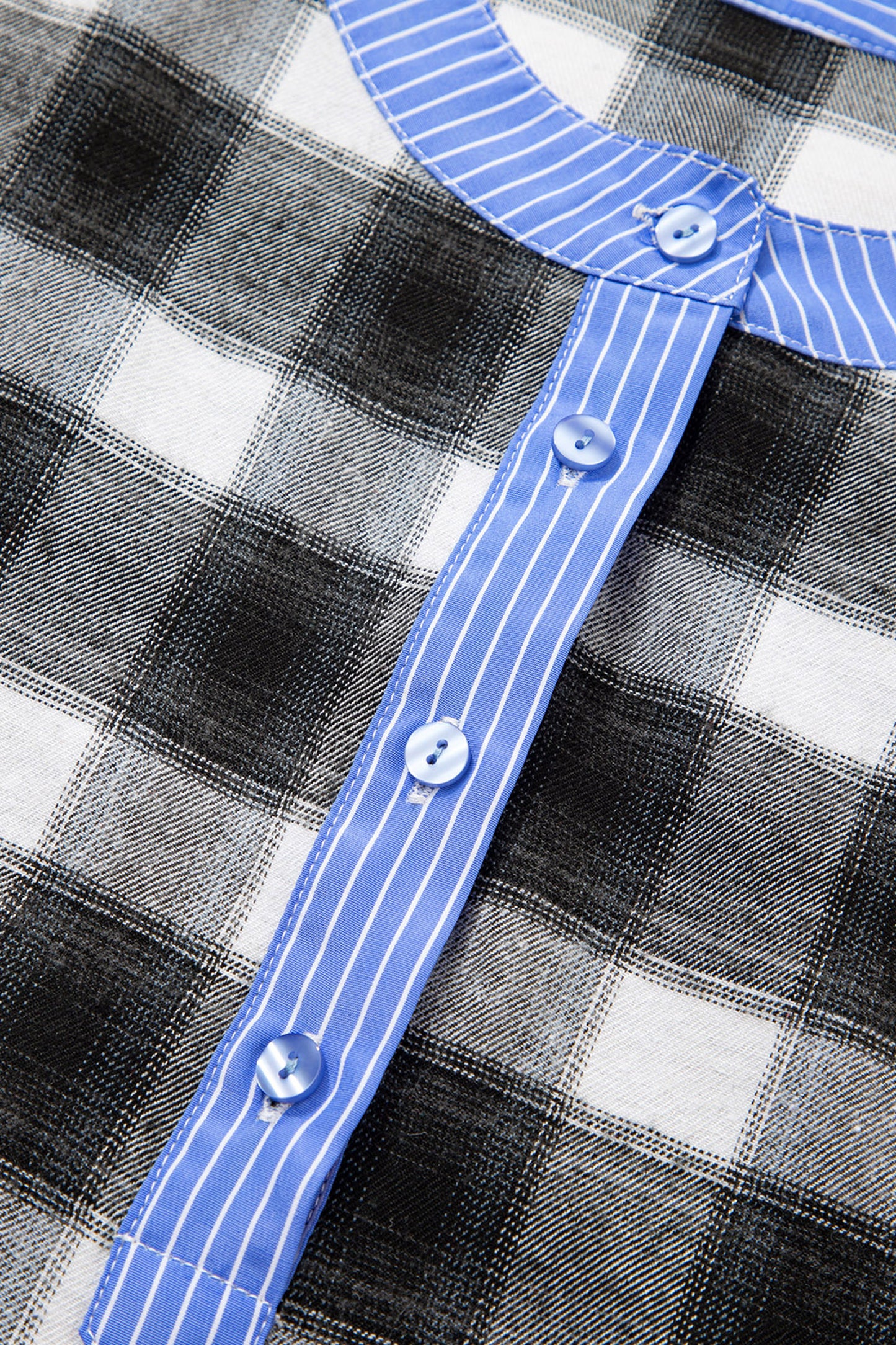 Black Contrast Striped Edge Half Placket Plaid Blouse-Tops/Blouses & Shirts-[Adult]-[Female]-2022 Online Blue Zone Planet