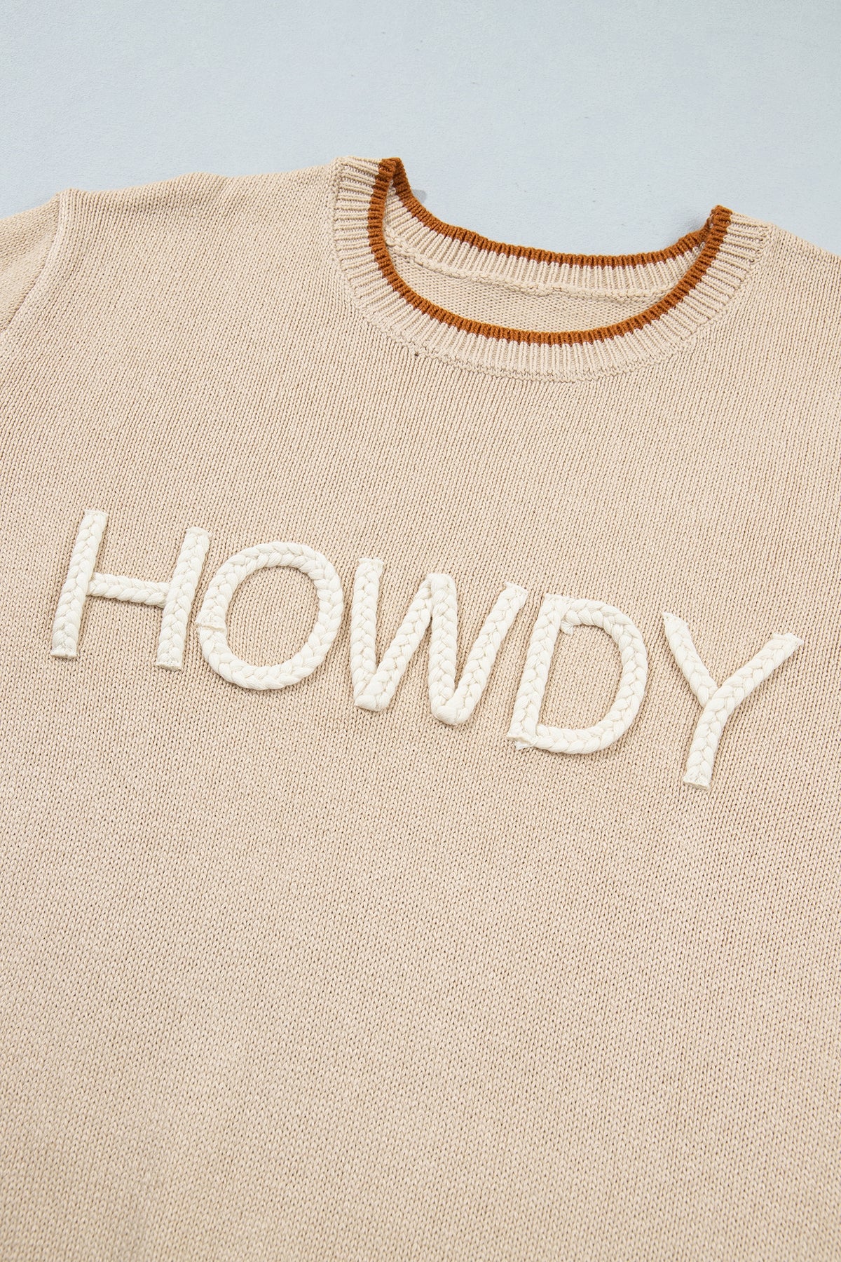 Parchment Corder HOWDY Letter Graphic Crew Neck Relaxed Sweater-TOPS / DRESSES-[Adult]-[Female]-2022 Online Blue Zone Planet