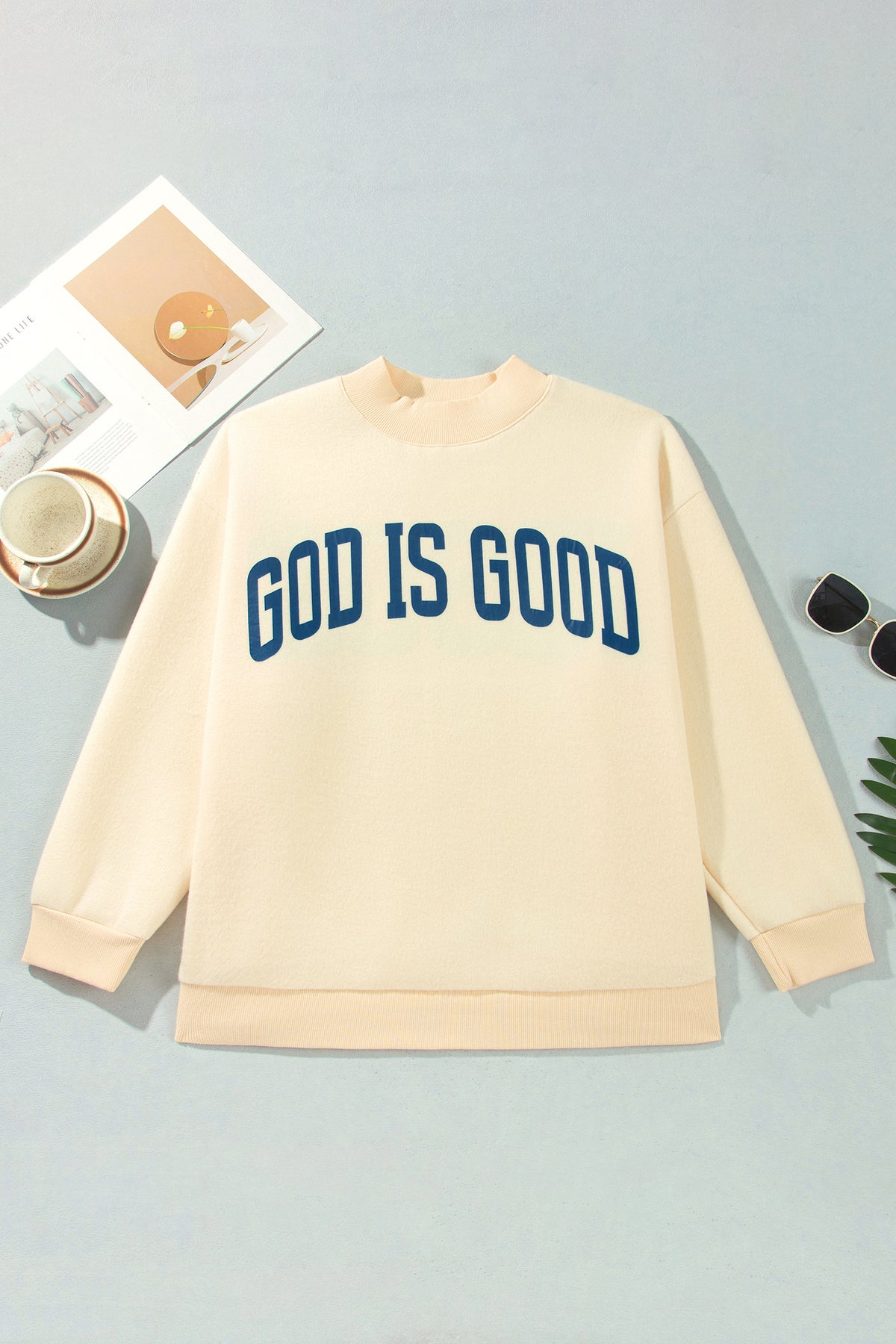 Yellow Jesus Slogan Stand Neck Long Sleeve Oversized Tunic Plus Size Sweatshirt
