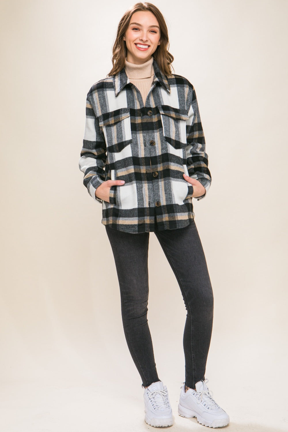 Blue Zone Planet | Love Tree Plaid Button Up Shacket-TOPS / DRESSES-[Adult]-[Female]-2022 Online Blue Zone Planet