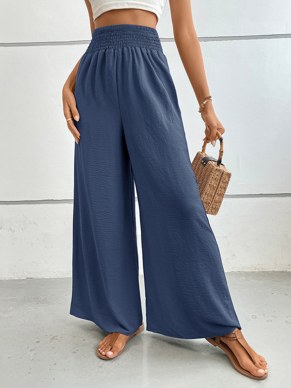 Blue Zone Planet | Perfee Wide Leg Pants with Pockets-BOTTOM SIZES SMALL MEDIUM LARGE-[Adult]-[Female]-2022 Online Blue Zone Planet