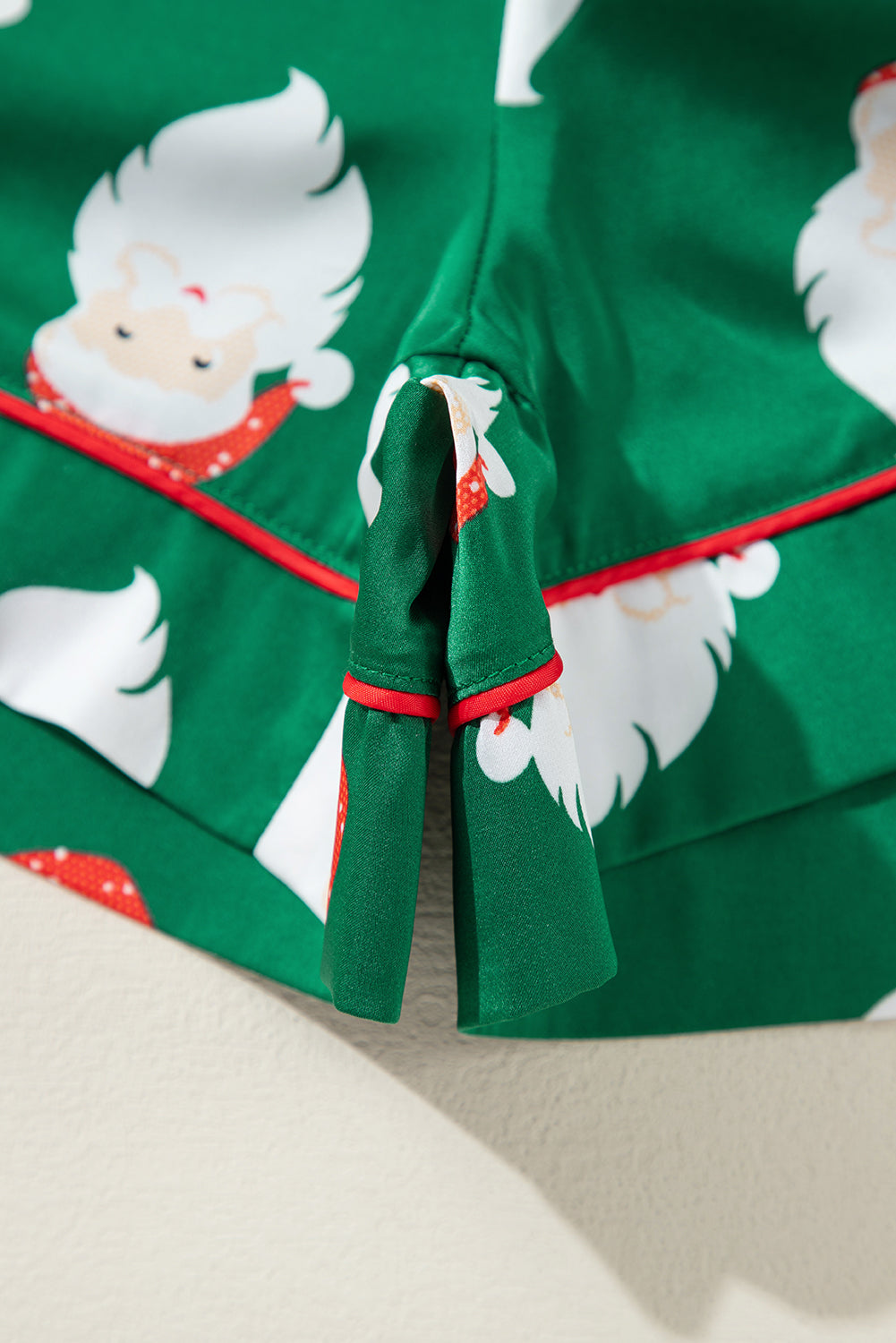 Green Christmas Santa Claus Print Satin Shirt and Shorts Set-Loungewear & Sleepwear/Sleepwear-[Adult]-[Female]-2022 Online Blue Zone Planet