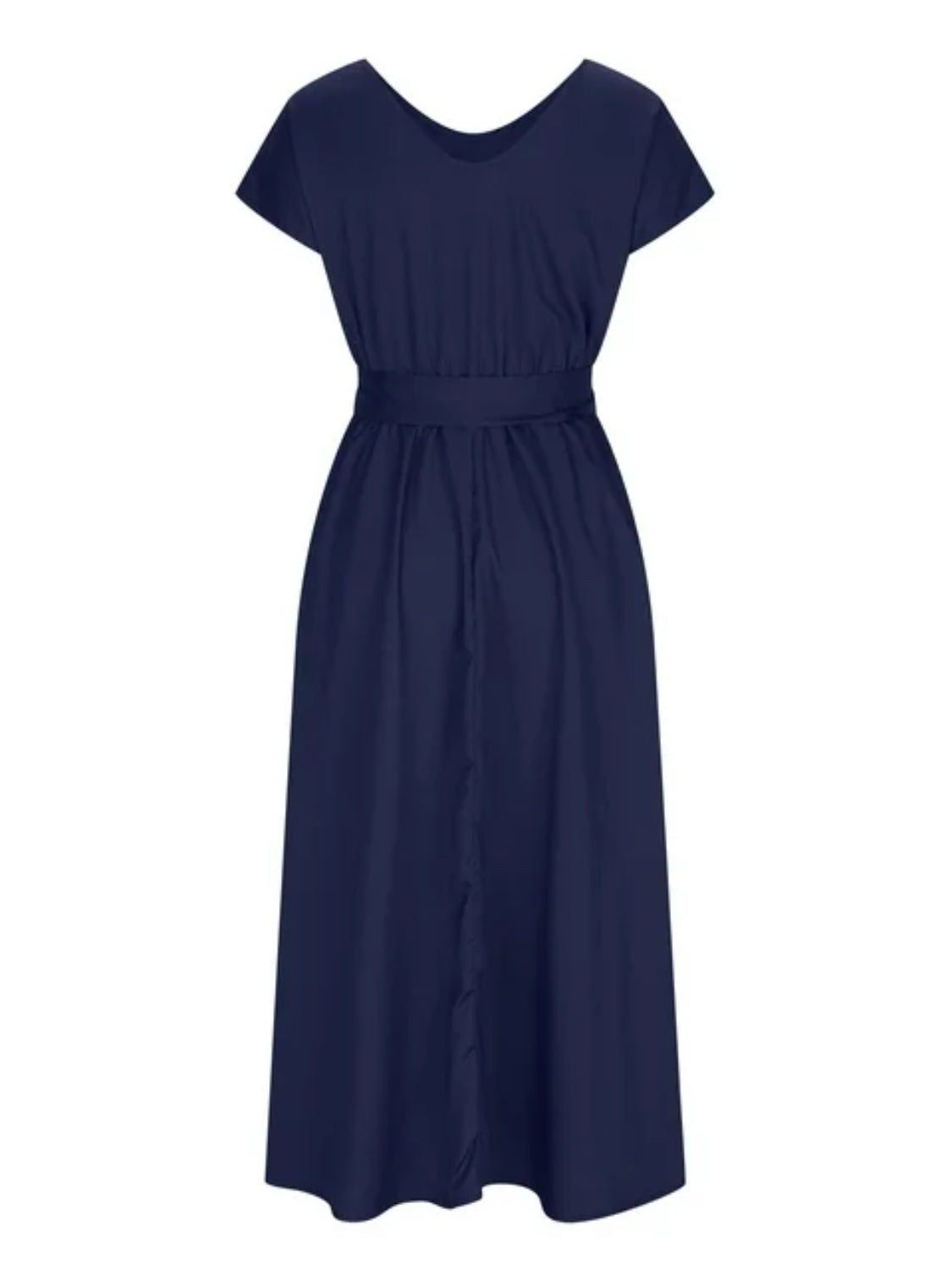 Ruched V-Neck Cap Sleeve Dress-TOPS / DRESSES-[Adult]-[Female]-2022 Online Blue Zone Planet