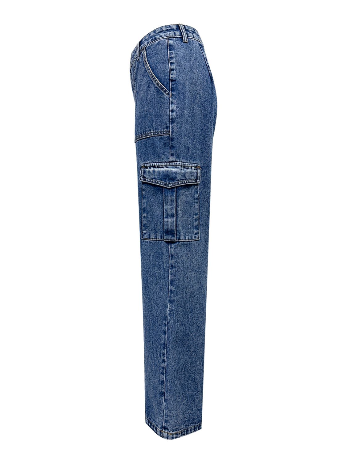 High Rise Straight Jeans with Cargo Pockets