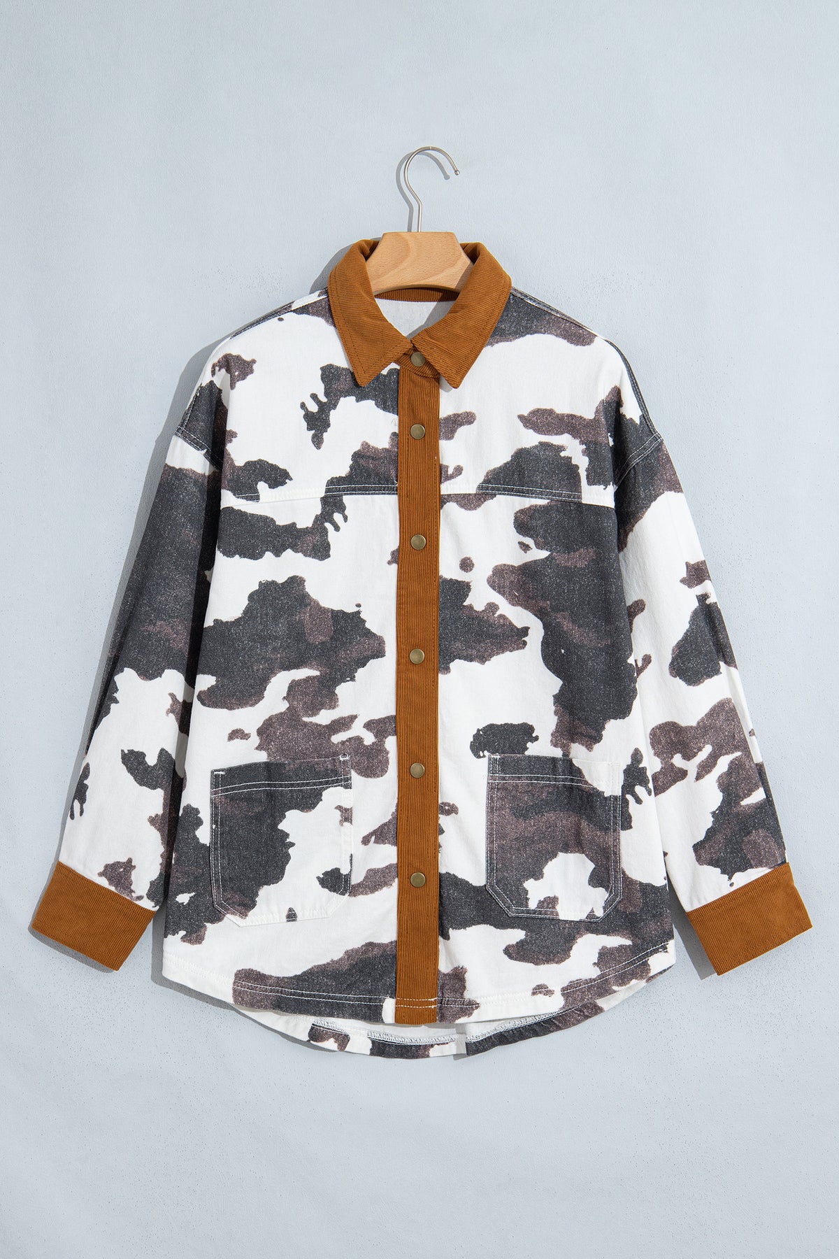 Multicolour Western Cow Print Long Sleeve Button-Up Denim Jacket-Outerwear/Denim jackets-[Adult]-[Female]-2022 Online Blue Zone Planet