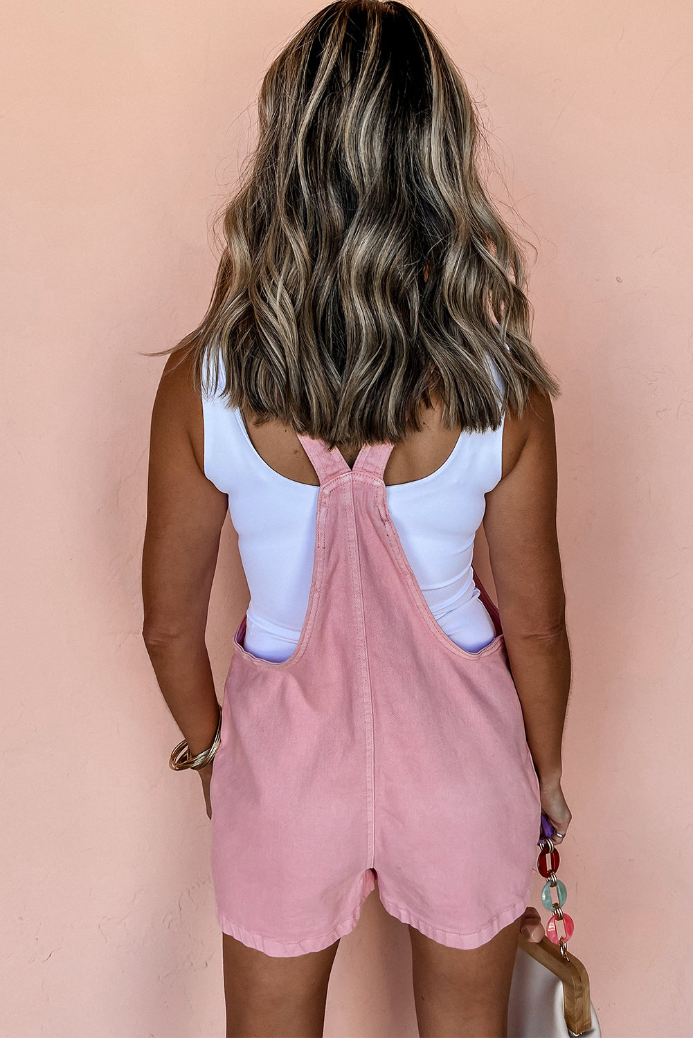 Light French Beige Solid Color Knot Straps Denim Romper with Pockets-Bottoms/Jumpsuits & Rompers-[Adult]-[Female]-2022 Online Blue Zone Planet