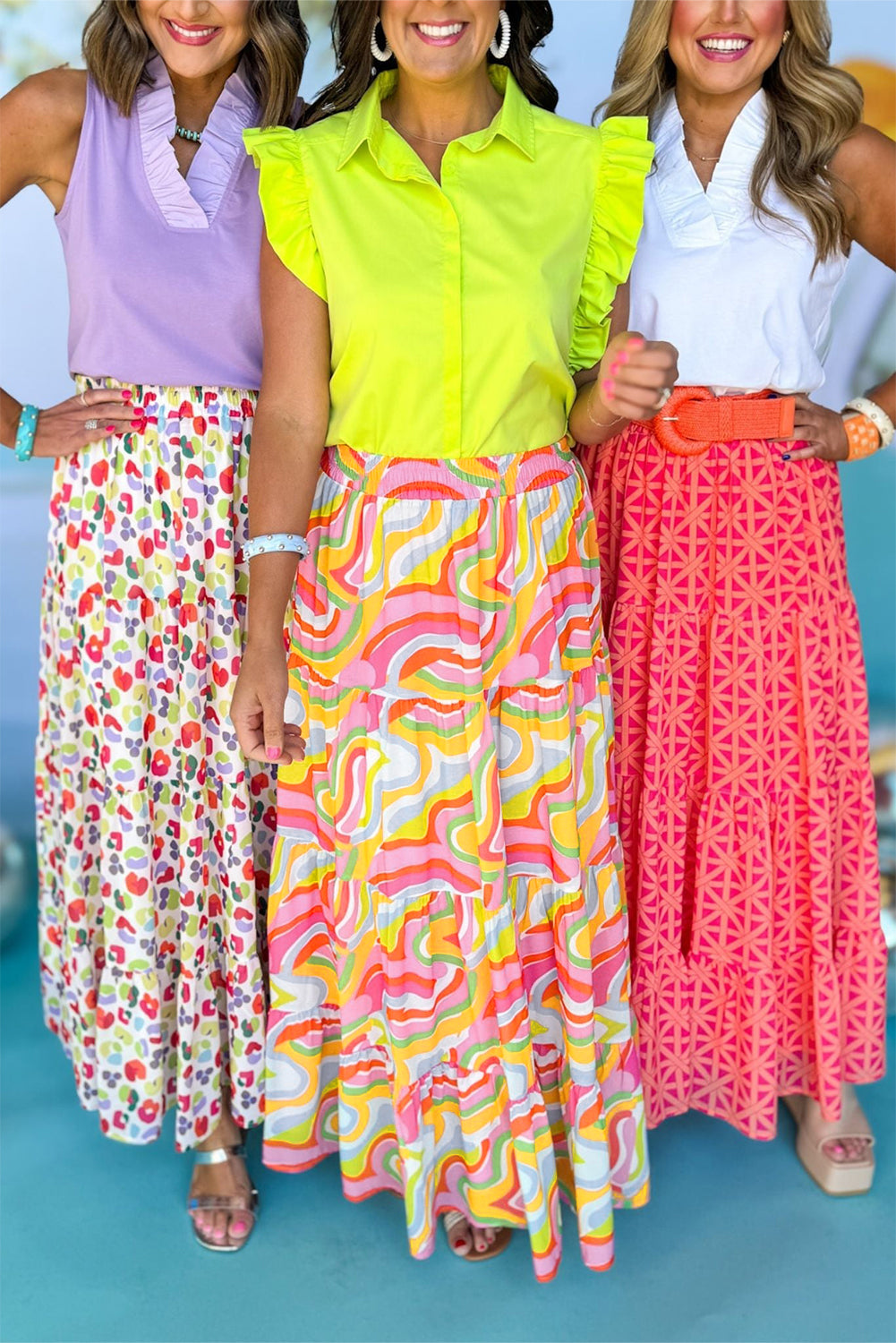 Pink Abstract Print Tiered Flowy Maxi Skirt-Sale (50% OFF)/20% OFF-[Adult]-[Female]-2022 Online Blue Zone Planet