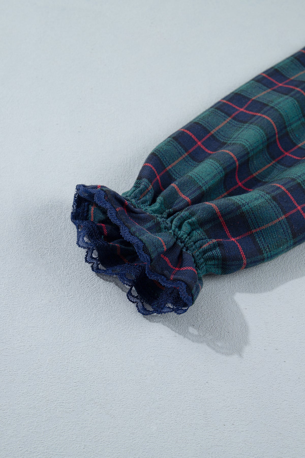Green Vintage Plaid Square Neck Lace Trim Long Sleeve Shift Dress-TOPS / DRESSES-[Adult]-[Female]-2022 Online Blue Zone Planet