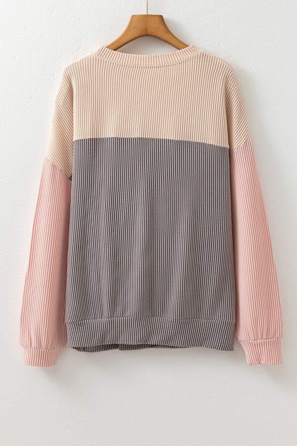 Multicolor Color Block Long Sleeve Ribbed Loose Top-Tops/Long Sleeve Tops-[Adult]-[Female]-2022 Online Blue Zone Planet