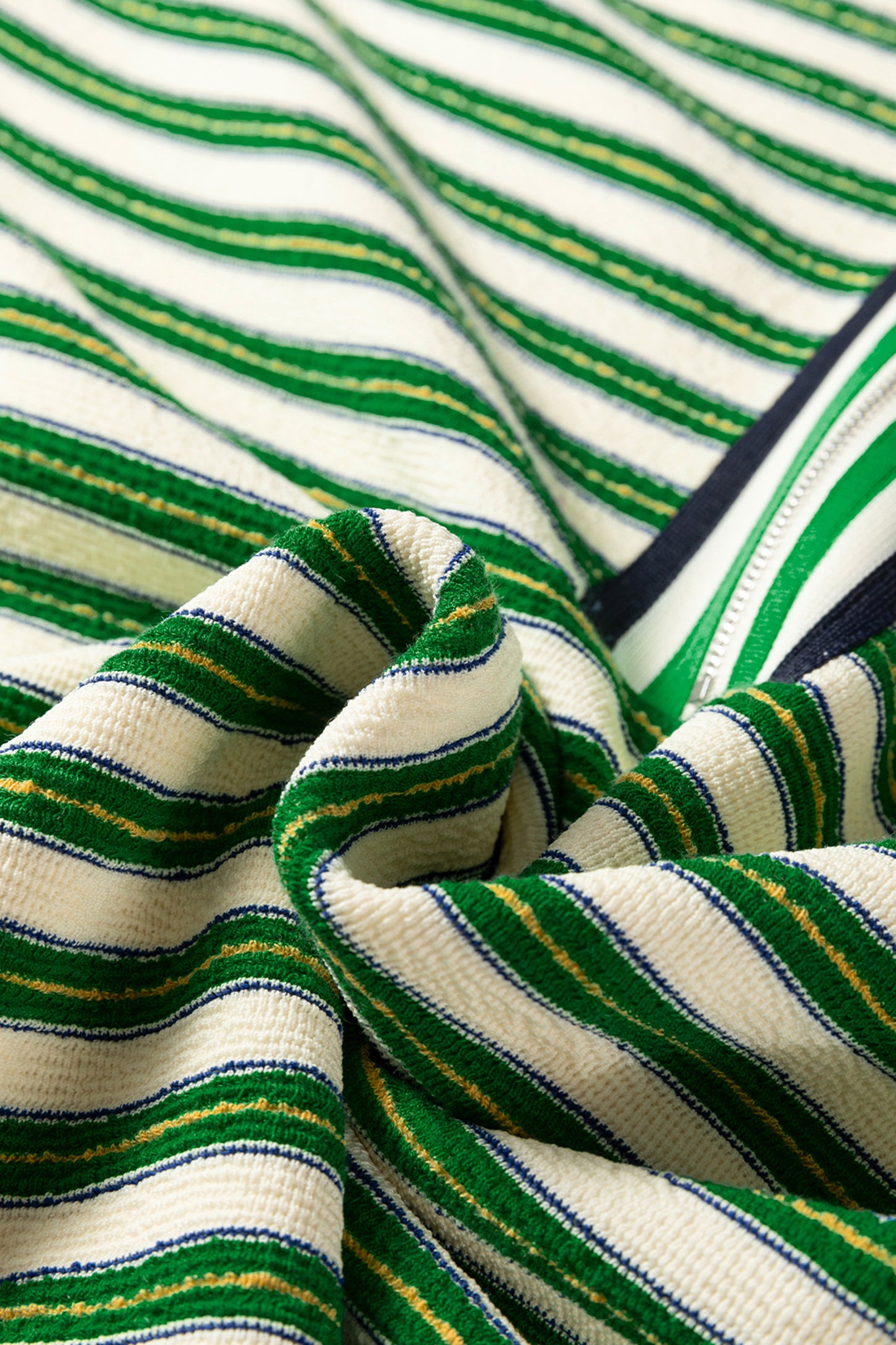 Dark Green Striped Print Contrast Collar Zip V Neck Long Sleeve Top-Tops/Long Sleeve Tops-[Adult]-[Female]-2022 Online Blue Zone Planet