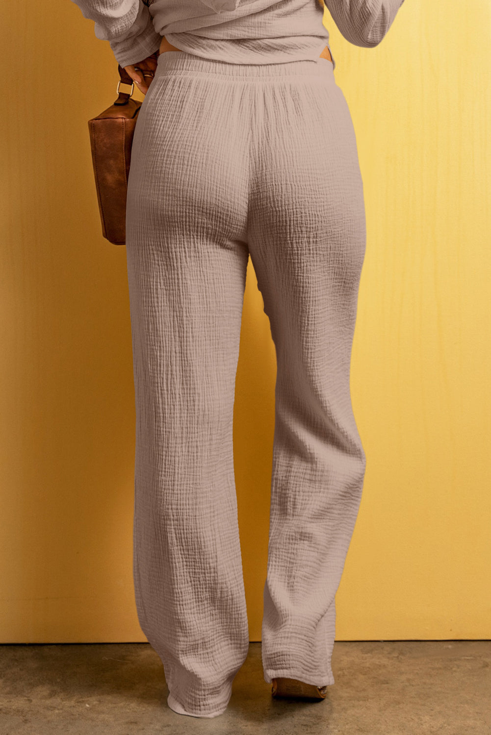 Smoke Gray Textured Loose Fit Drawstring Elastic Waistband Pants-Bottoms/Pants & Culotte-[Adult]-[Female]-2022 Online Blue Zone Planet