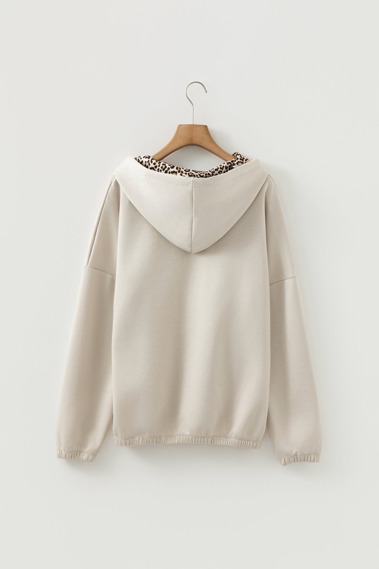 Black Leopard Contrast Drawstring Hood Drop Shoulder Loose Top