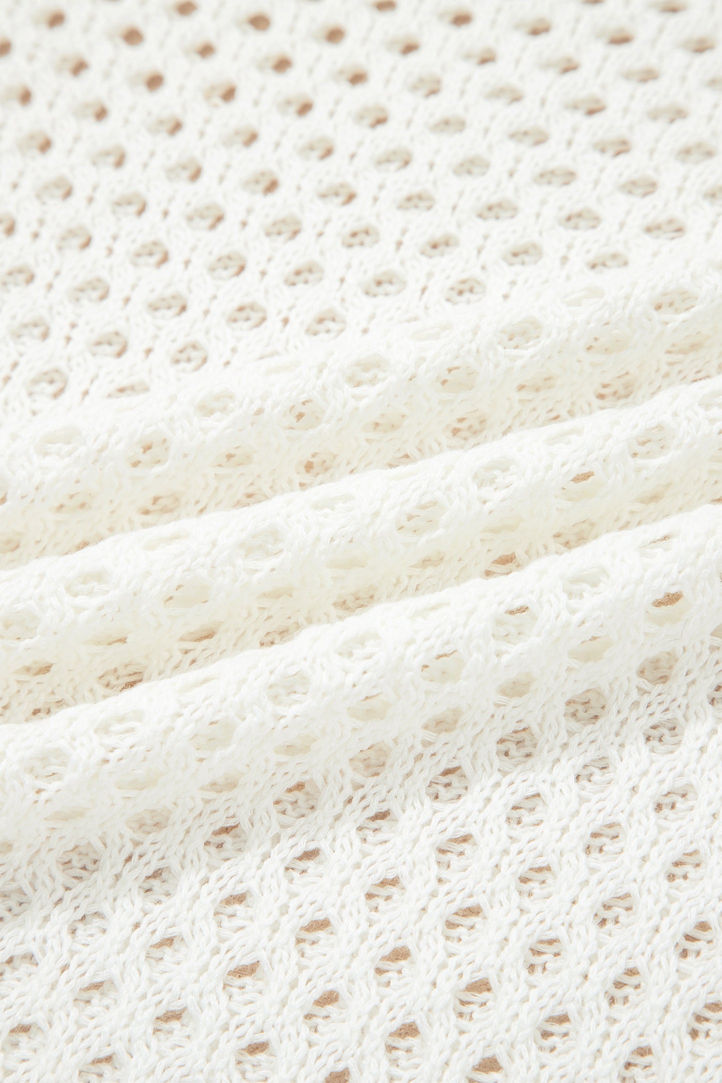 Yellow Cream Scalloped Trim Hollow Out Knit Long Sleeve Top-Sweaters & Cardigans/Sweaters-[Adult]-[Female]-2022 Online Blue Zone Planet