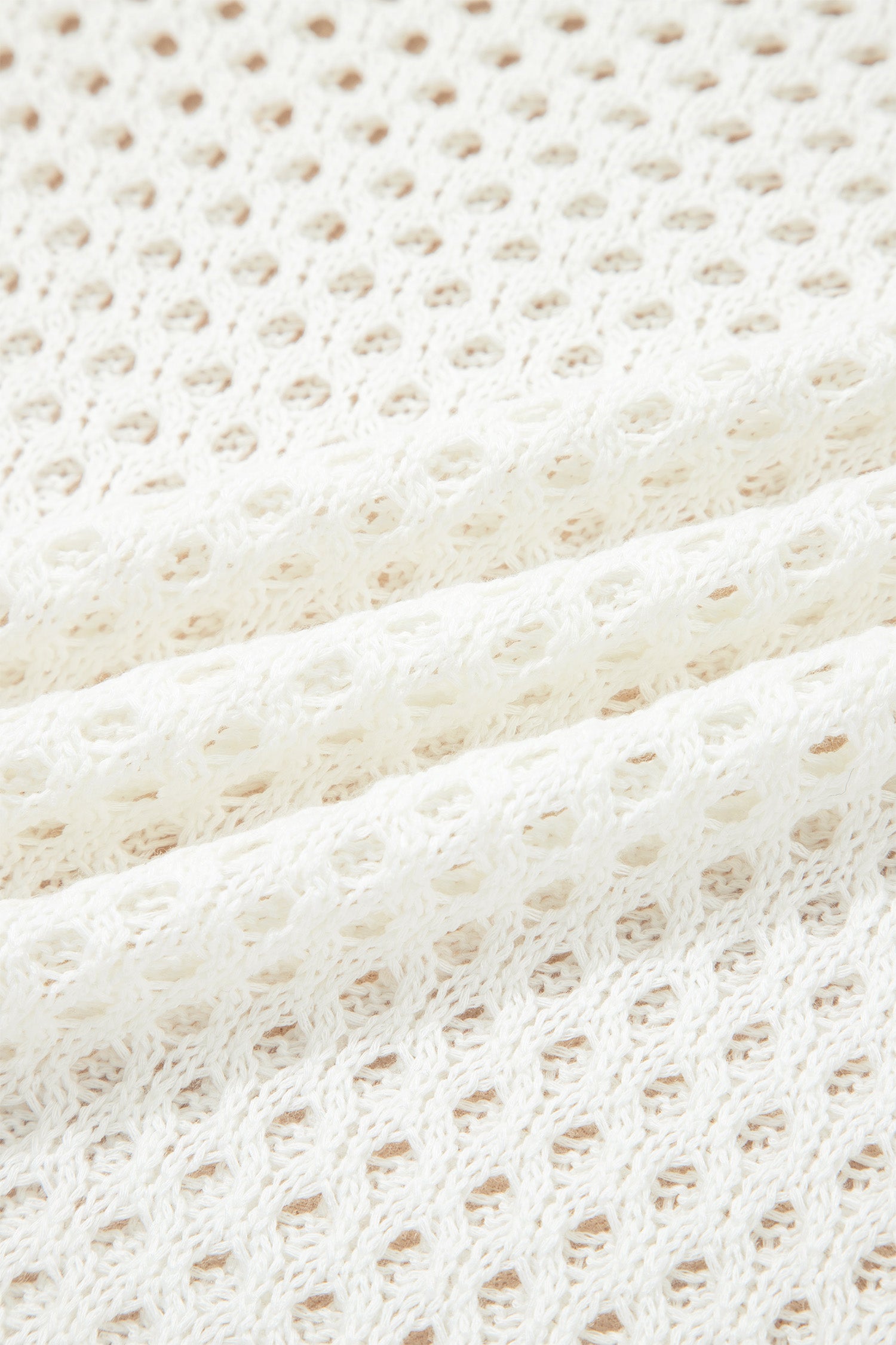 Yellow Cream Scalloped Trim Hollow Out Knit Long Sleeve Top-Sweaters & Cardigans/Sweaters-[Adult]-[Female]-2022 Online Blue Zone Planet