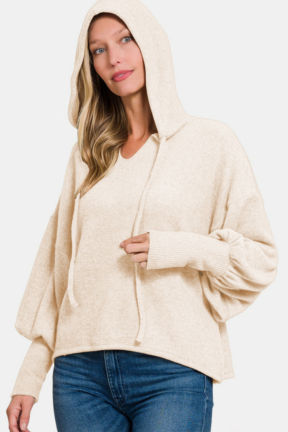 Zenana Brushed Hacci Drop Shoulder Cropped Hoodie-TOPS / DRESSES-[Adult]-[Female]-2022 Online Blue Zone Planet