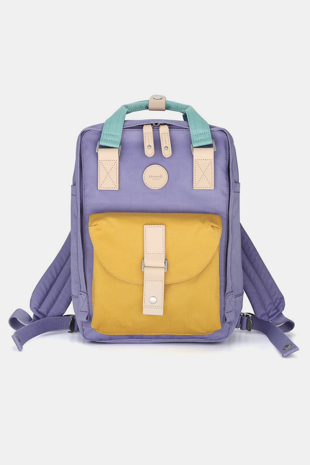 Himawari Contrast Waterproof Canvas Backpack Bag with Round Label-BACKPACKS-[Adult]-[Female]-Purple-One Size-2022 Online Blue Zone Planet