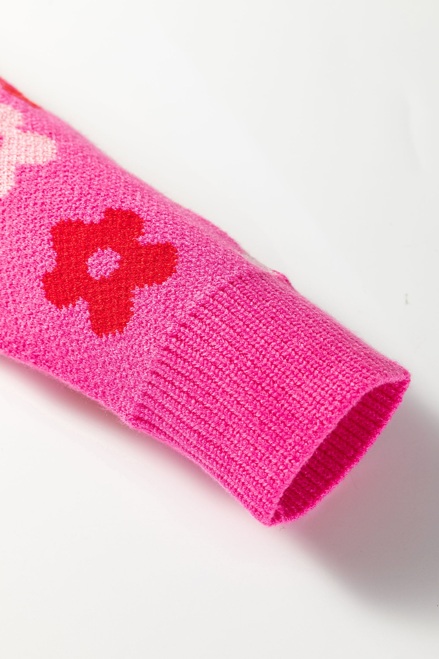 Rose Cute Flower Allover Ribbed Trimmed Drop Shoulder Pullover Sweater-TOPS / DRESSES-[Adult]-[Female]-2022 Online Blue Zone Planet