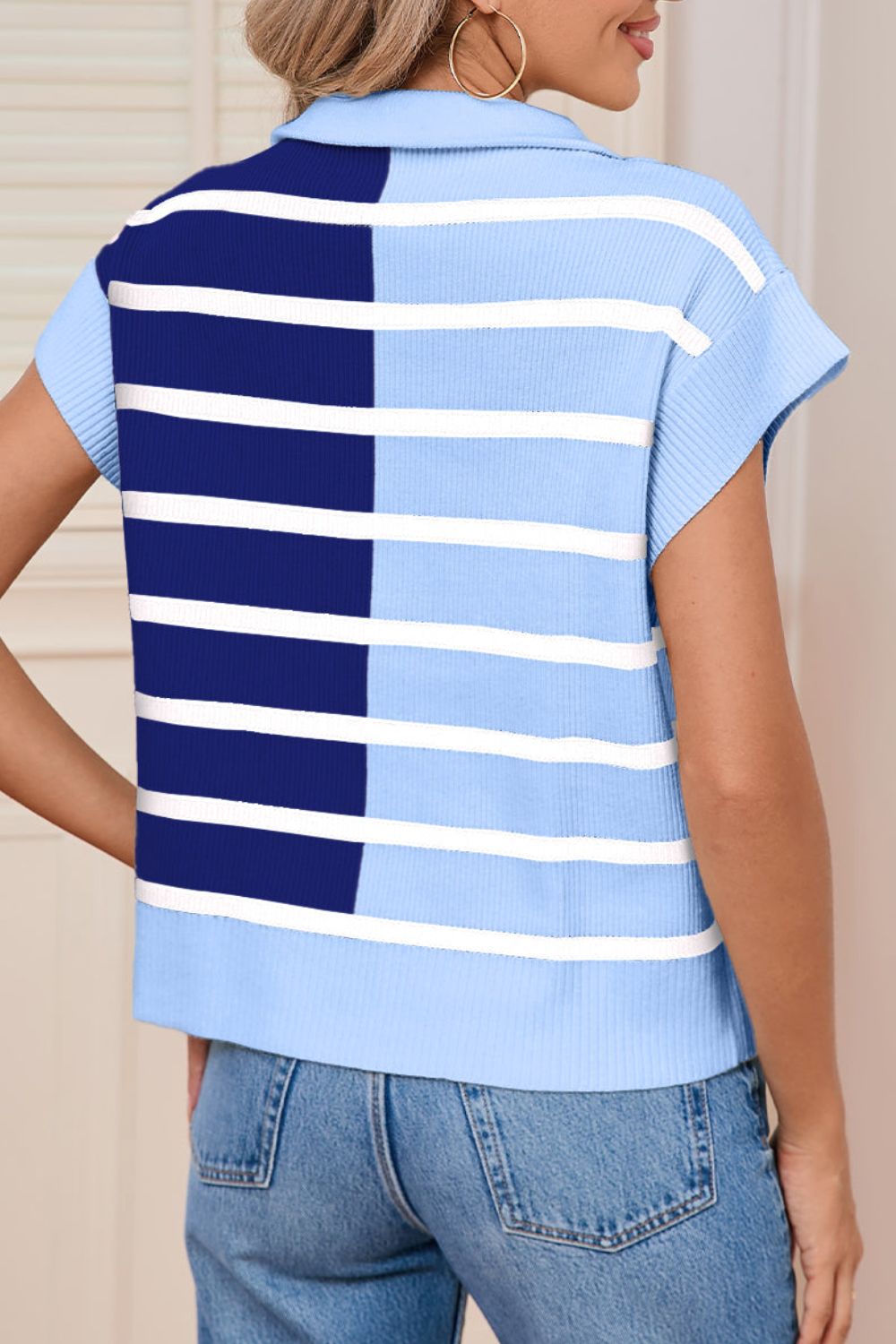 Striped Half Zip Sweater Vest-TOPS / DRESSES-[Adult]-[Female]-2022 Online Blue Zone Planet
