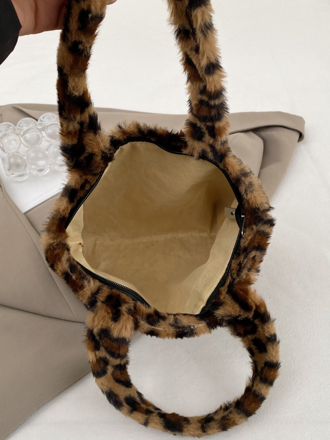 Blue Zone Planet | Leopard Fluff Handbag with Zip-HANDBAGS-[Adult]-[Female]-Leopard-One Size-2022 Online Blue Zone Planet