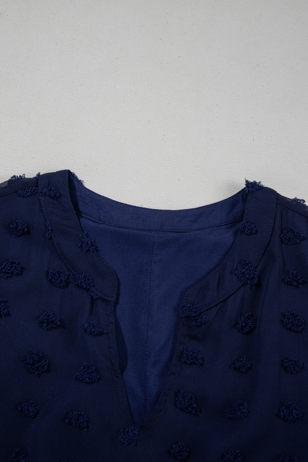 Navy Blue Dotty Textured Notched Neck Plus Ruffled Dress-TOPS / DRESSES-[Adult]-[Female]-2022 Online Blue Zone Planet