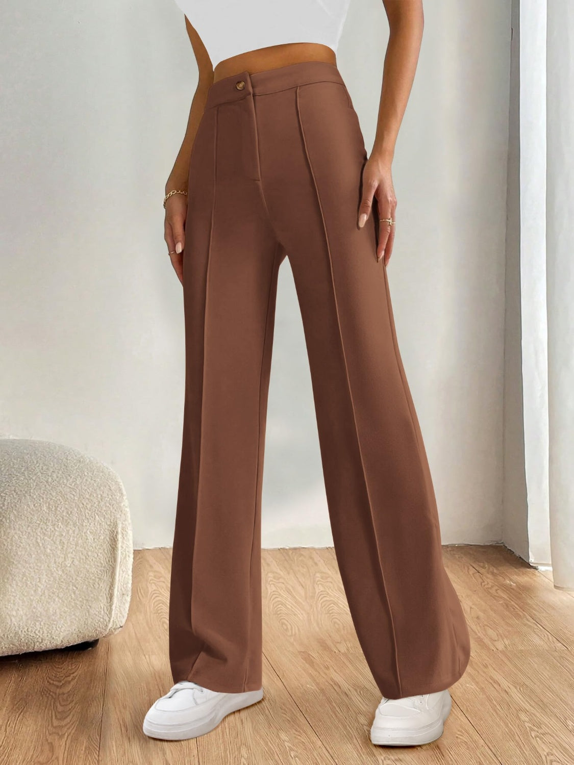 High Waist Wide Leg Pants-BOTTOMS SIZES SMALL MEDIUM LARGE-[Adult]-[Female]-2022 Online Blue Zone Planet