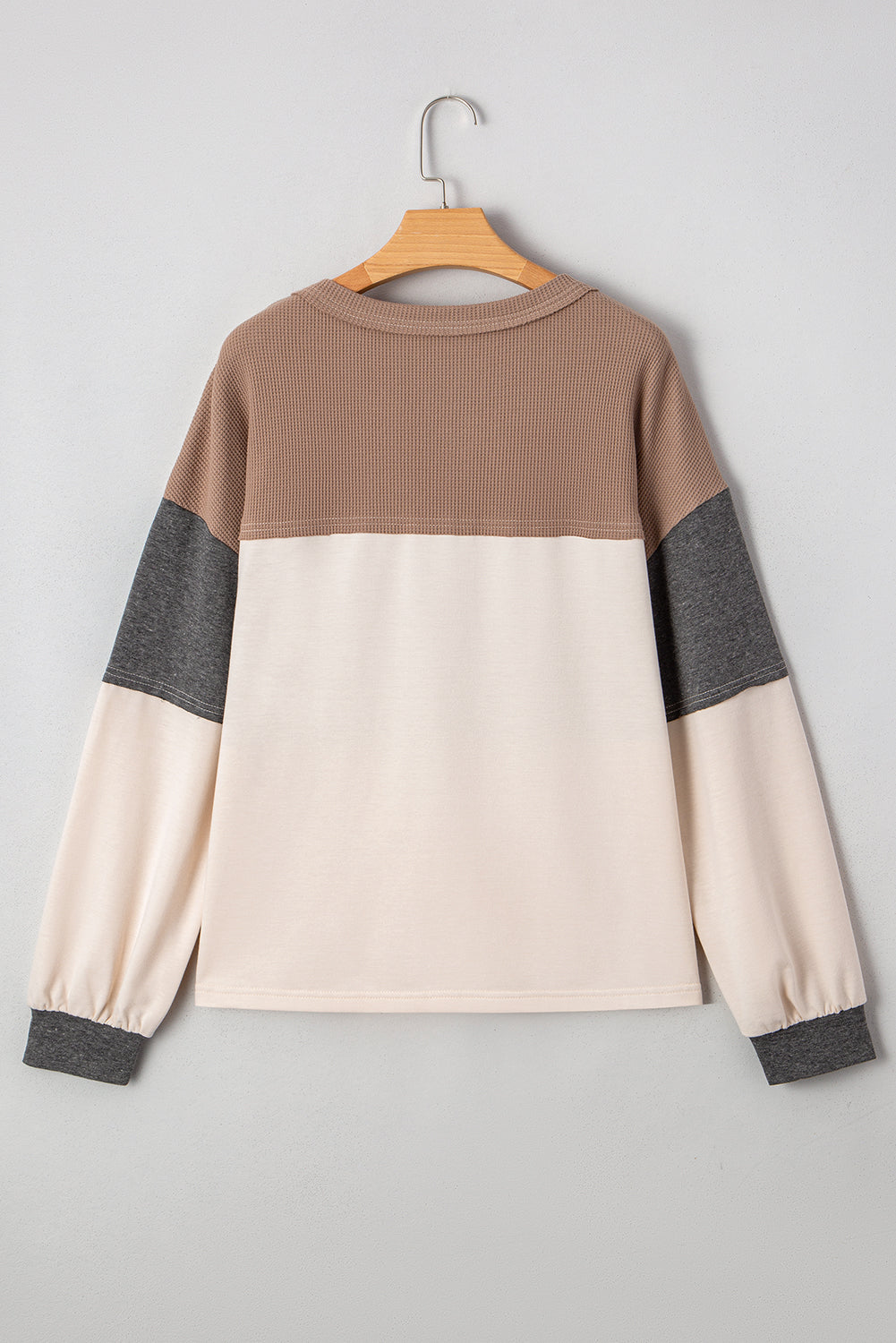 Jet Stream Waffle Patchwork Colorblock Half Buttons Casual Plus Size Knit Jumper-Plus Size/Plus Size Tops/Plus Size Long Sleeve Tops-[Adult]-[Female]-2022 Online Blue Zone Planet