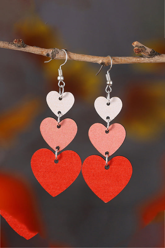 Blue Zone Planet | Red Valentines Day Heart Shaped Tiered Dangle Earring-Earrings-[Adult]-[Female]-Red-ONE SIZE-2022 Online Blue Zone Planet