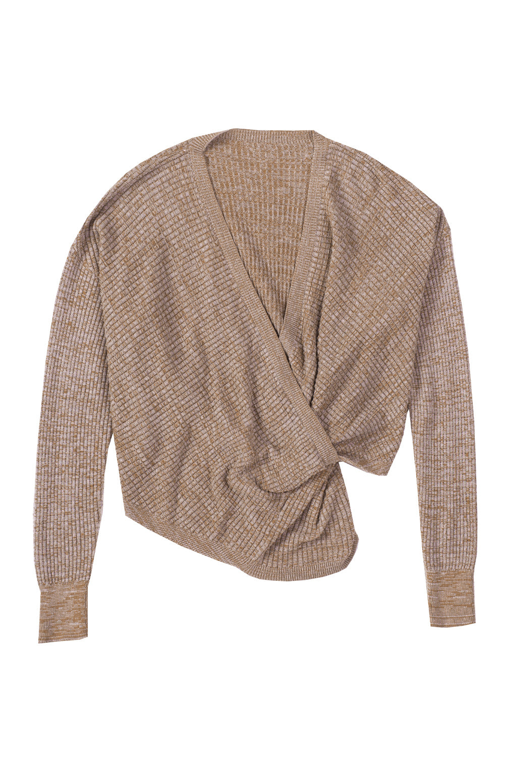 Blue Zone Planet | Khaki Wrap V Neck Waffle Sweater-Sweaters-[Adult]-[Female]-2022 Online Blue Zone Planet