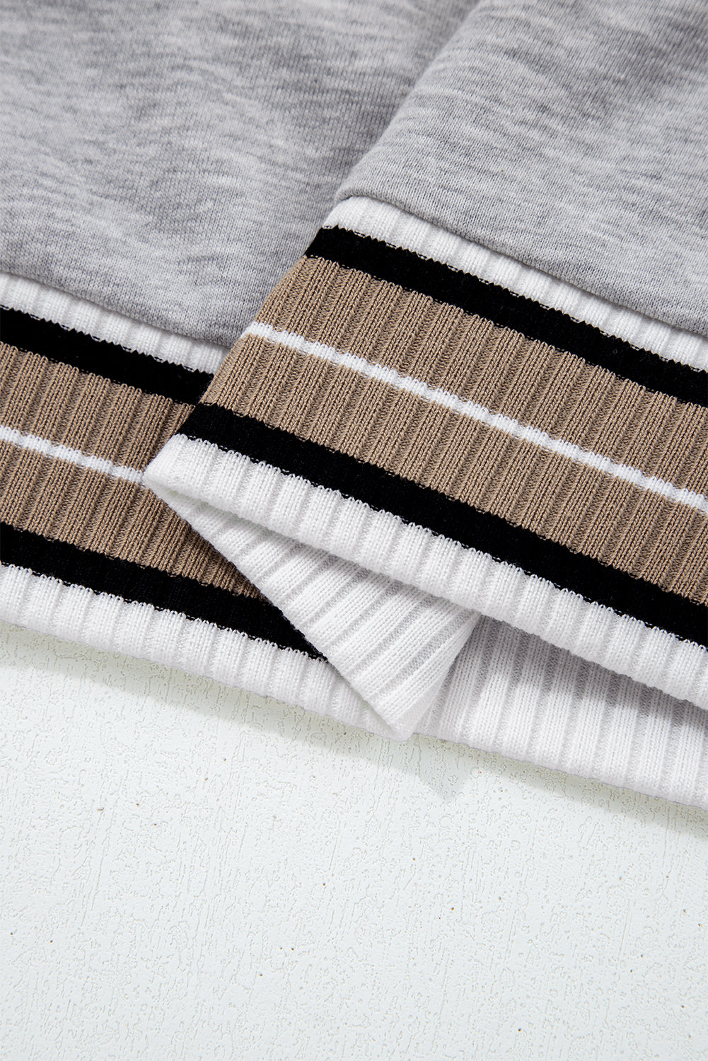 Gray Varsity Contrast Striped Trim V Neck Sweatshirt-Tops/Sweatshirts & Hoodies-[Adult]-[Female]-2022 Online Blue Zone Planet