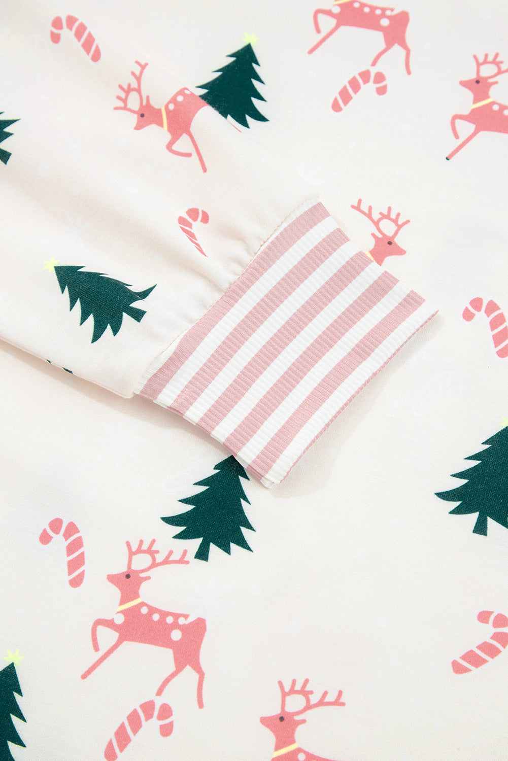 Pink Bow Christmas Tree Print Contrast Striped Banding 2pcs Lounge Set-Loungewear & Sleepwear/Loungewear-[Adult]-[Female]-2022 Online Blue Zone Planet