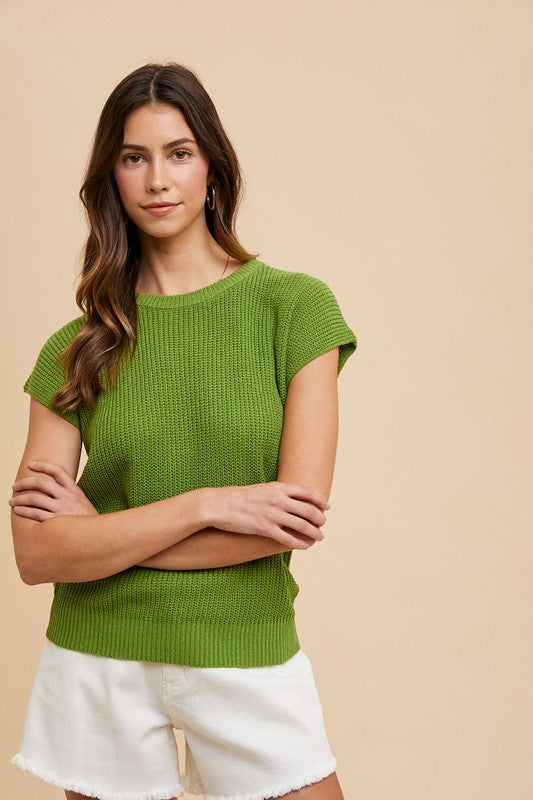 Annie Wear Round Neck Short Sleeve Sweater-TOPS / DRESSES-[Adult]-[Female]-Moss-S-2022 Online Blue Zone Planet