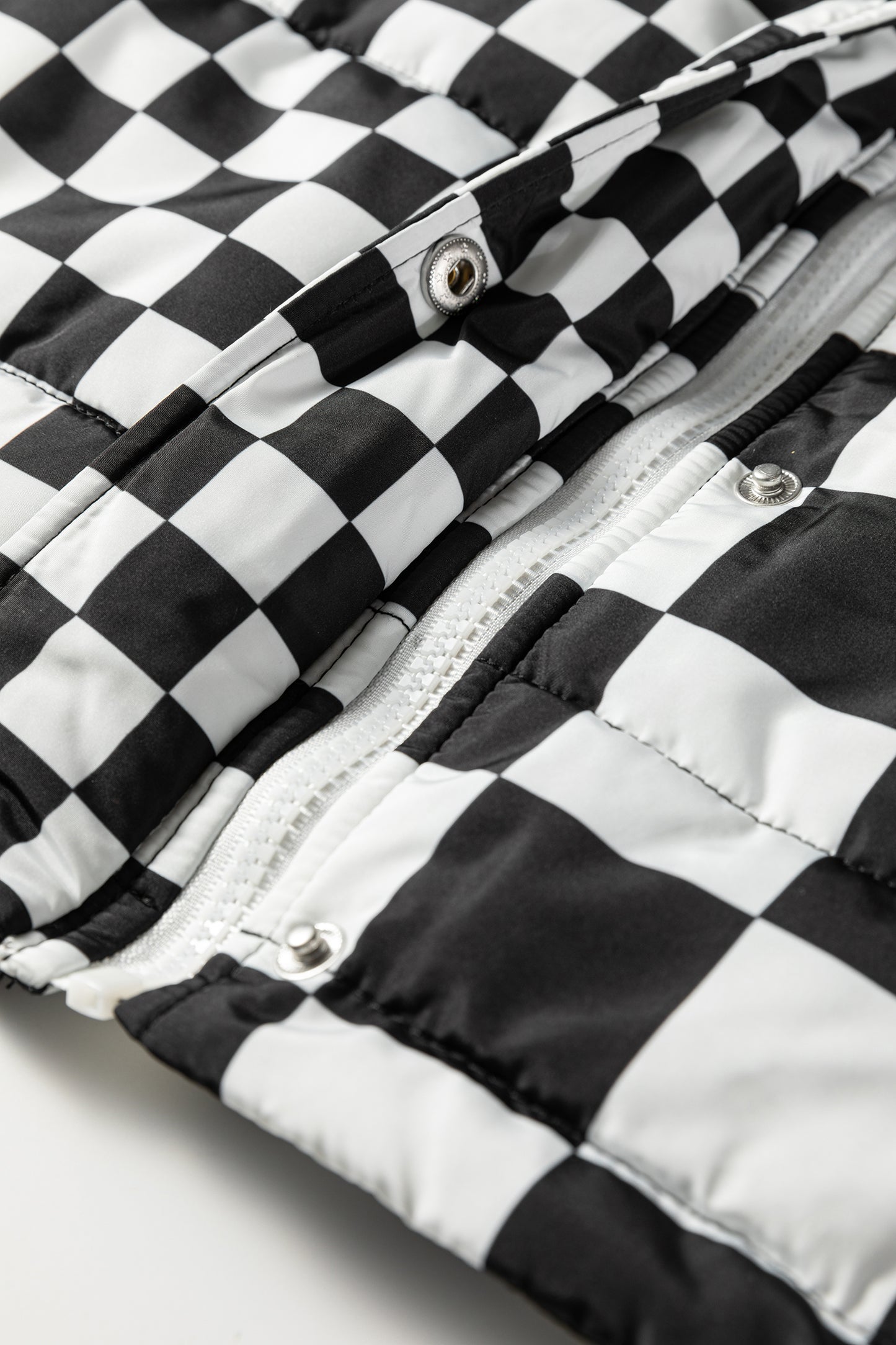 Black Double Checked Stand Collar Cropped Puffer Vest-Outerwear/Vests-[Adult]-[Female]-2022 Online Blue Zone Planet