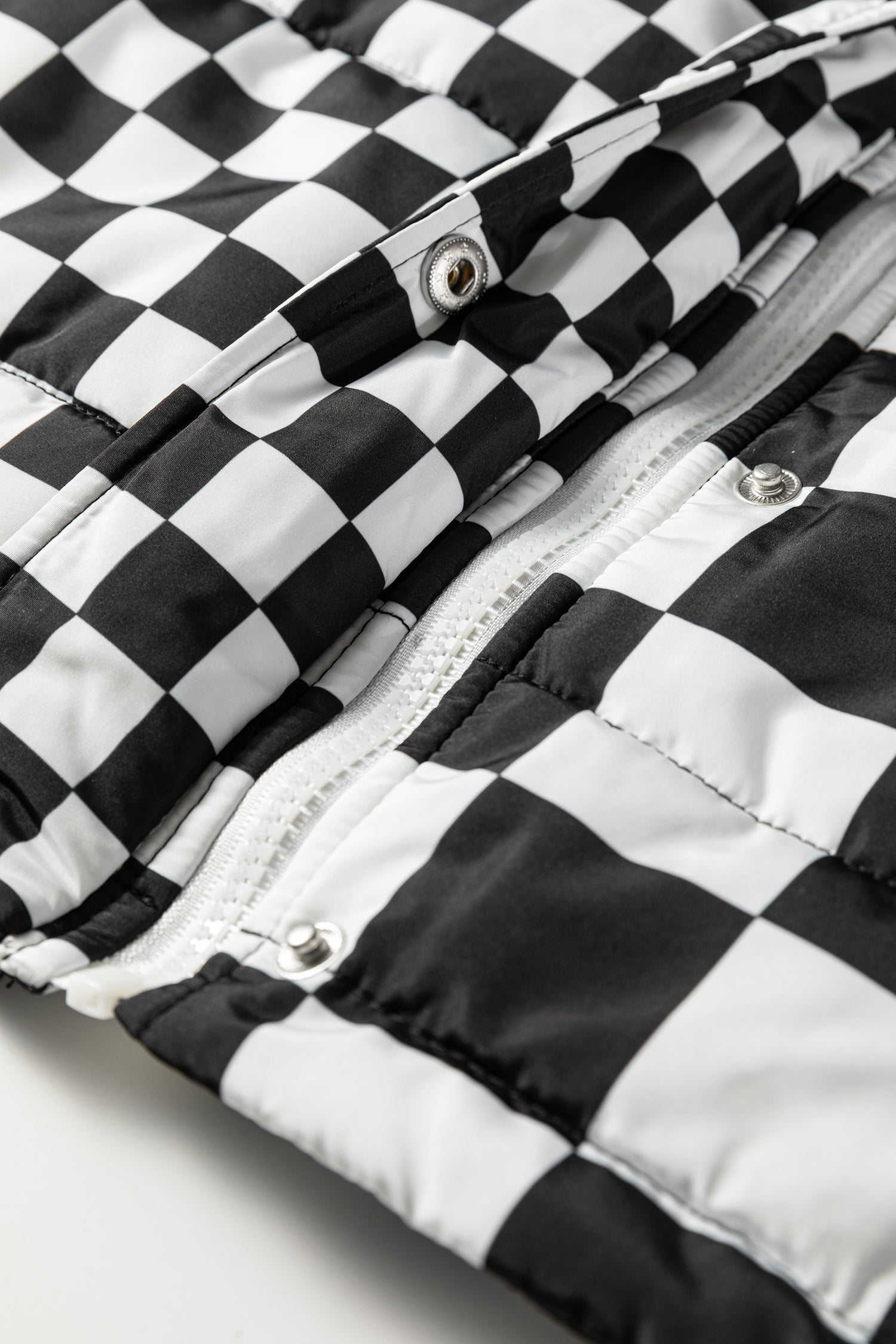 Black Double Checked Stand Collar Cropped Puffer Vest-Outerwear/Vests-[Adult]-[Female]-2022 Online Blue Zone Planet