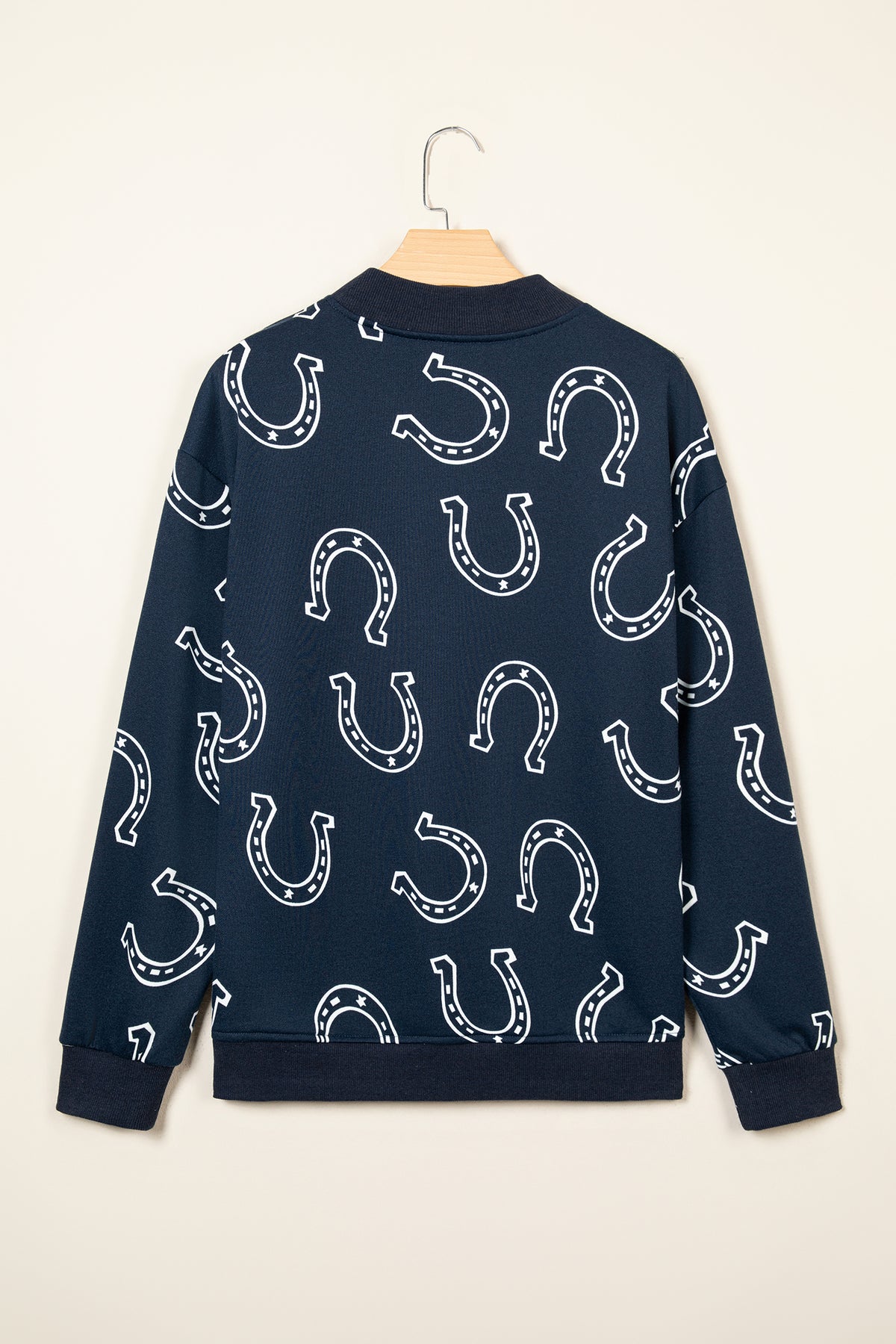 Blue Western Horseshoe Print Mock Neck Casual Pullover Sweatshirt-Tops/Sweatshirts & Hoodies-[Adult]-[Female]-2022 Online Blue Zone Planet