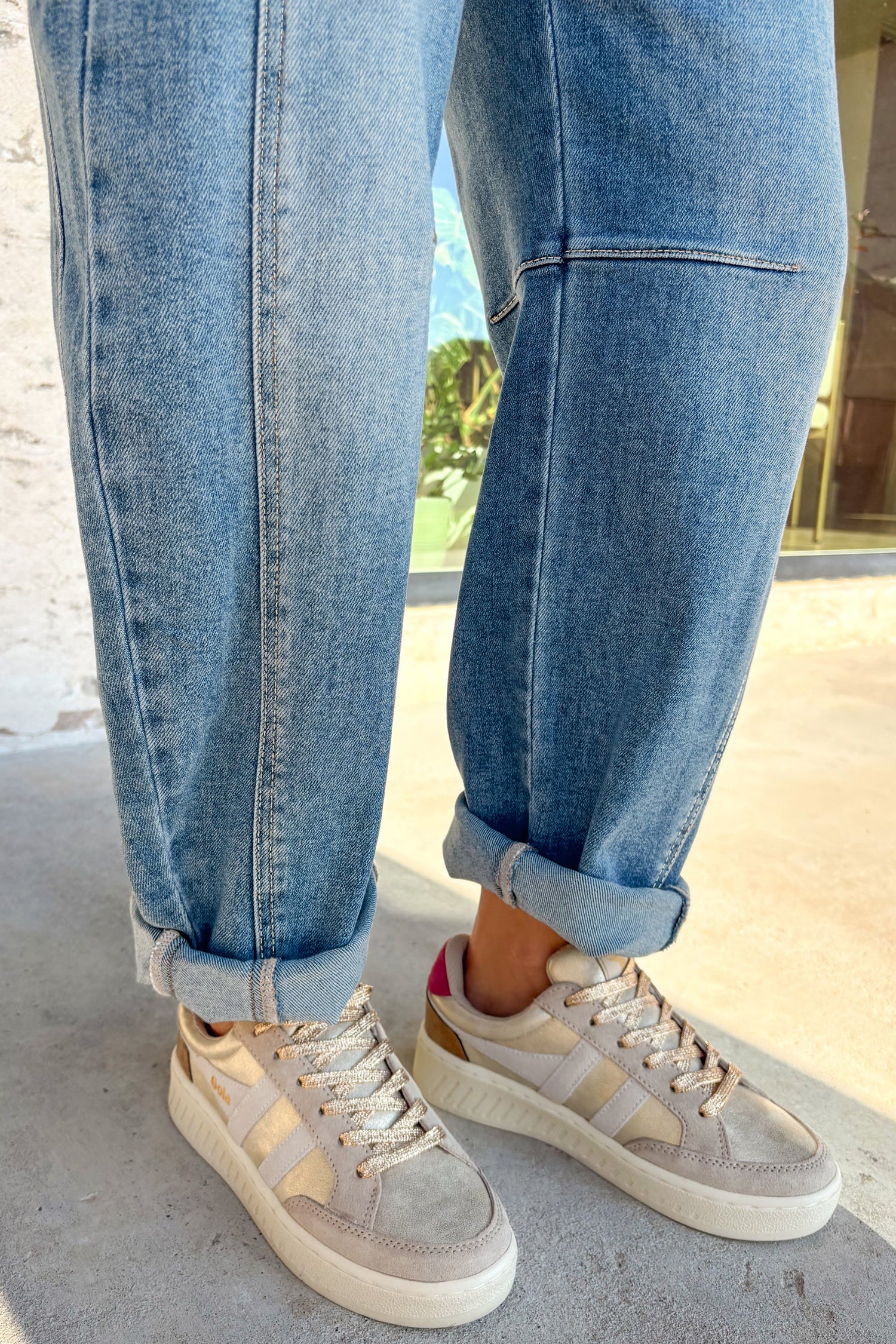 Sky Blue Medium Wash Cuffed Barrel Jeans-Bottoms/Jeans-[Adult]-[Female]-2022 Online Blue Zone Planet