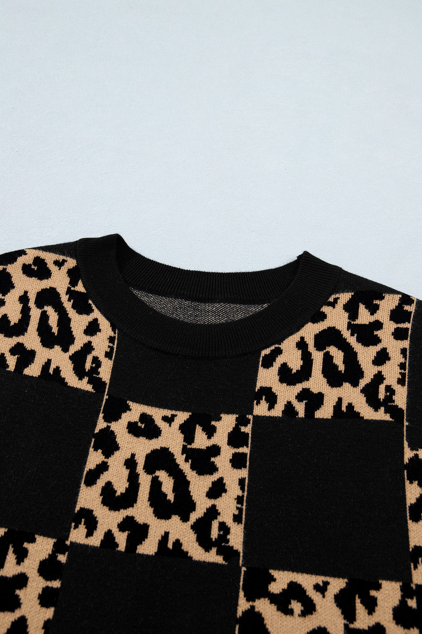 Rose Red Leopard Checkerboard Short Sleeve Knit Sweater-TOPS / DRESSES-[Adult]-[Female]-2022 Online Blue Zone Planet