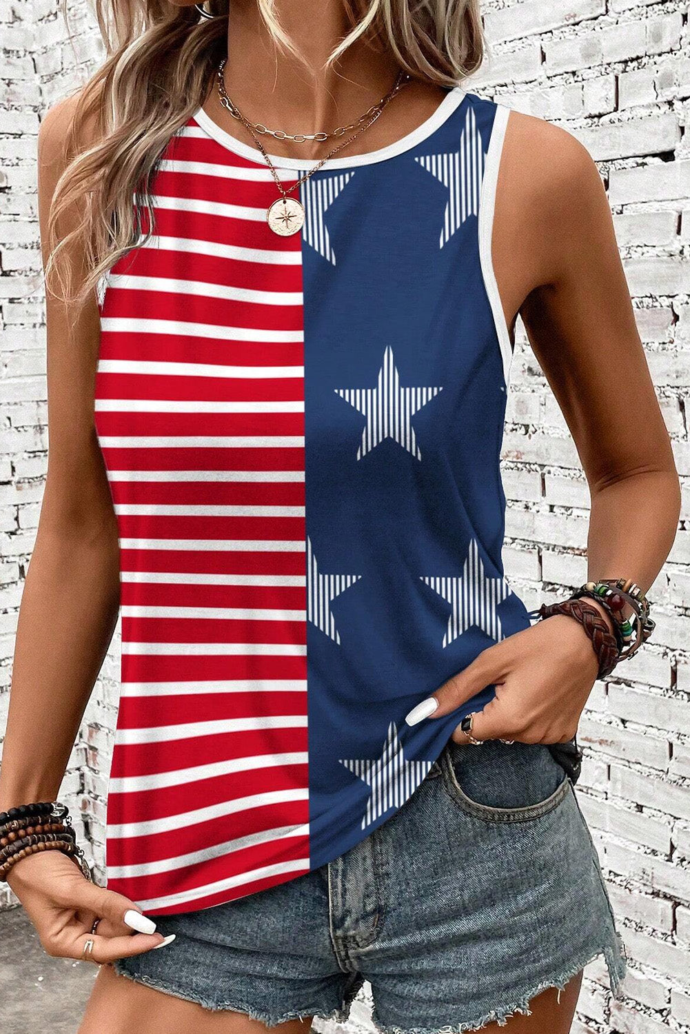 Blue Zone Planet | US Flag Round Neck Tank-TOPS / DRESSES-[Adult]-[Female]-2022 Online Blue Zone Planet