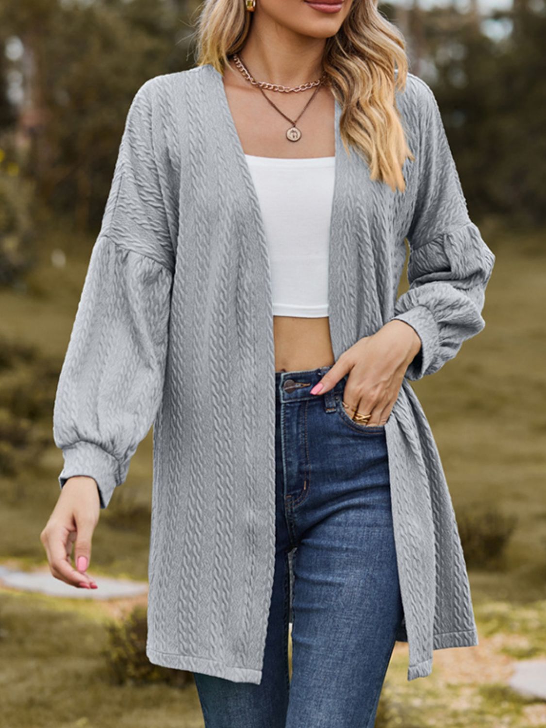 Textured Open Front Dropped Shoulder Cardigan-TOPS / DRESSES-[Adult]-[Female]-Gray-S-2022 Online Blue Zone Planet