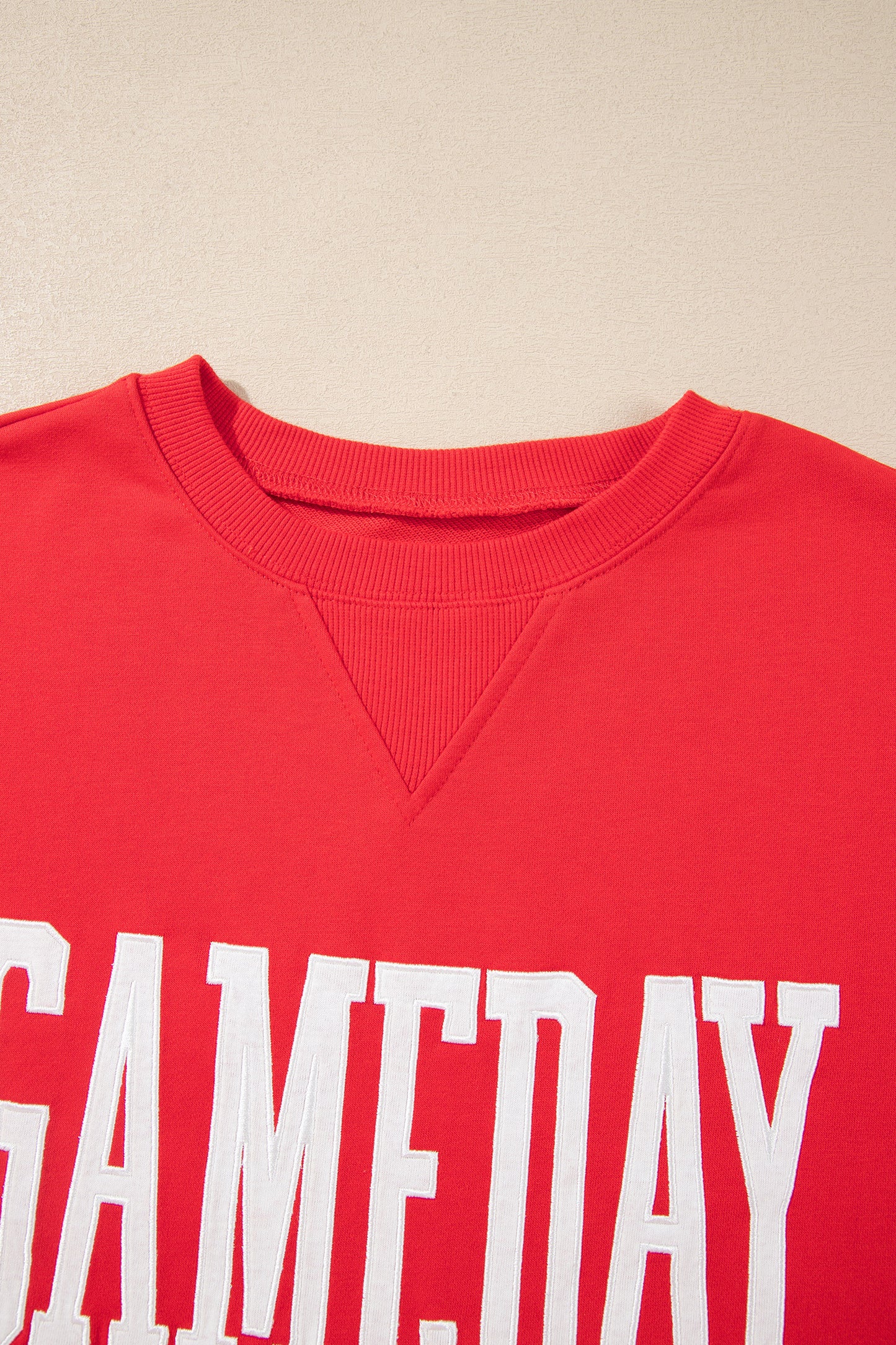 Fiery Red GAMEDAY Embroidered Patch Pattern Casual Shift Sweatshirt-Tops/Sweatshirts & Hoodies-[Adult]-[Female]-2022 Online Blue Zone Planet