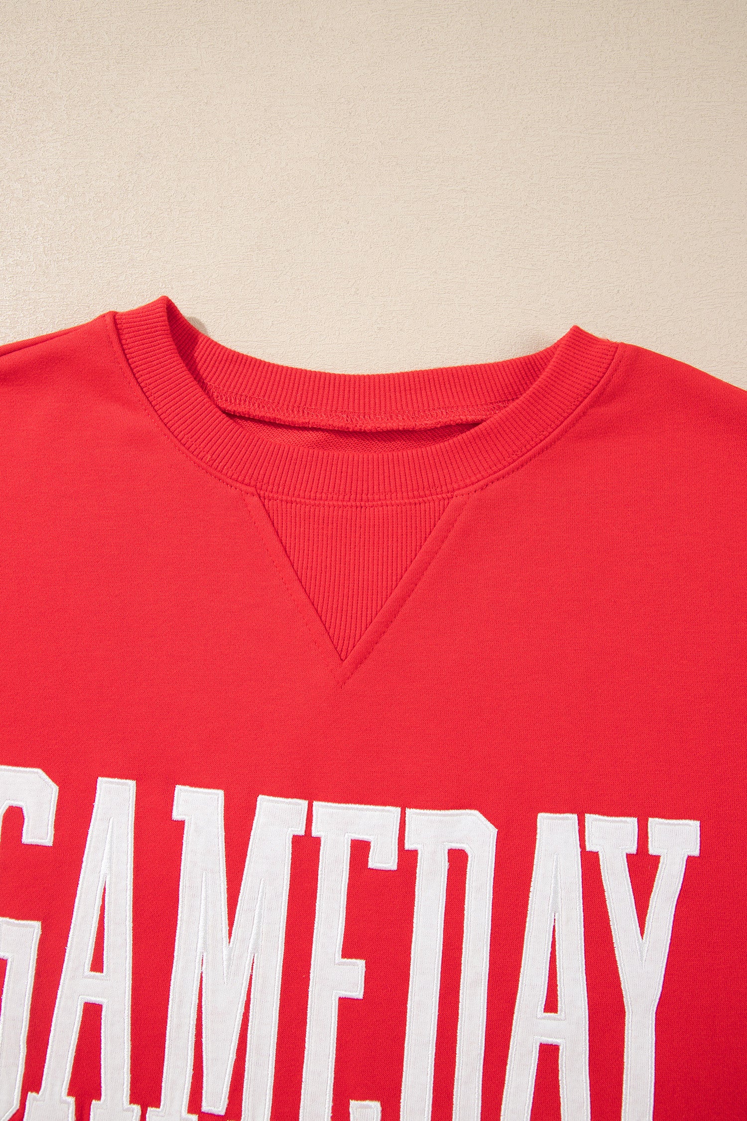 Fiery Red GAMEDAY Embroidered Patch Pattern Casual Shift Sweatshirt-Tops/Sweatshirts & Hoodies-[Adult]-[Female]-2022 Online Blue Zone Planet